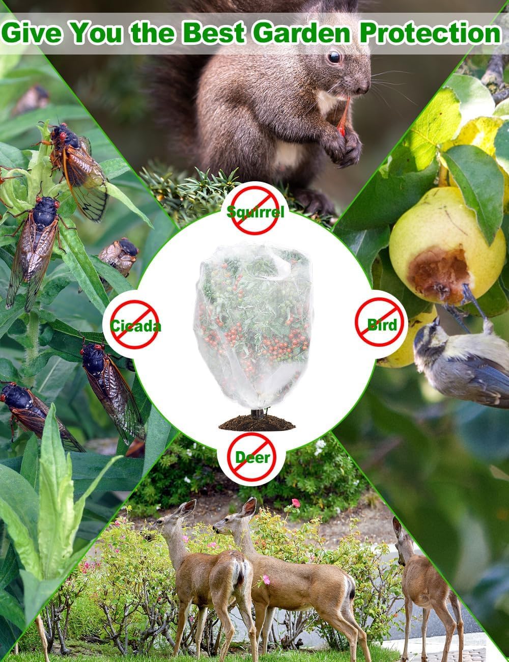 4 Packs Bird Netting Pest Barrier with Drawstring, 4.9Ft x 3.3Ft+3.3FT x 2.7FT Garden Tree Netting Pest Barrier Fruit Covers Prevent Fruits Plants from Squirrel Bird Insect Deer Animals - Image 2