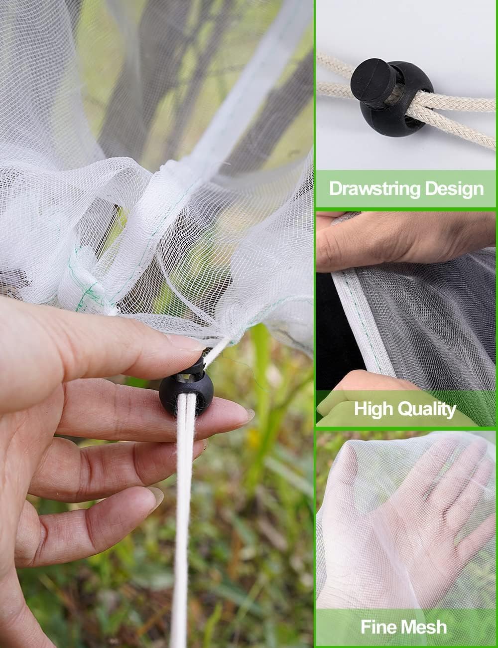 4 Packs Bird Netting Pest Barrier with Drawstring, 4.9Ft x 3.3Ft+3.3FT x 2.7FT Garden Tree Netting Pest Barrier Fruit Covers Prevent Fruits Plants from Squirrel Bird Insect Deer Animals - Image 5
