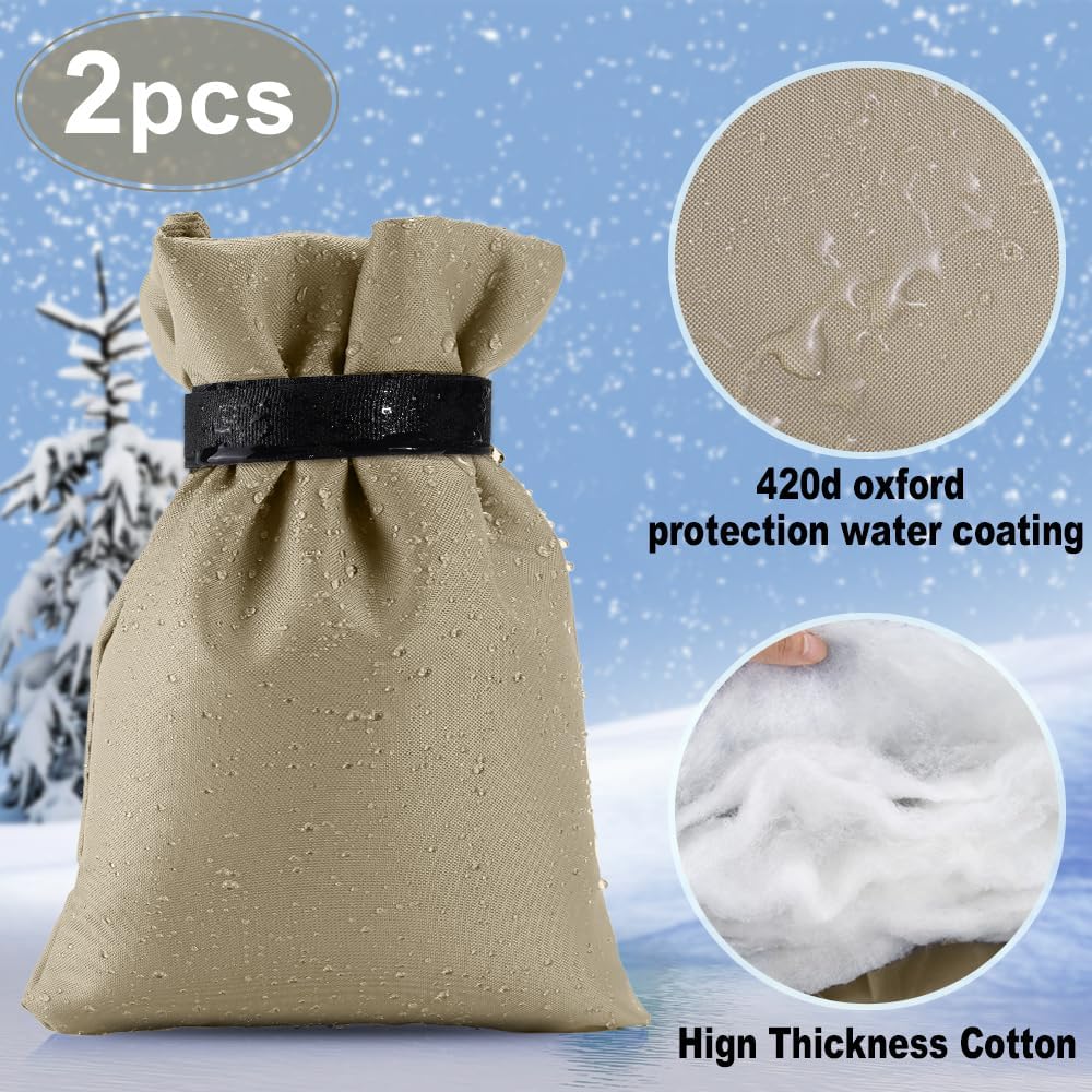 Outdoor Faucet Cover for Winter Freeze Protection 10'' x 8'', 2 Packs Khaki Thickened  Frost Free Outdoor Faucet Covers for Pipe Insulation Waterproof Insulated Spigot Backflow Cover - Image 3