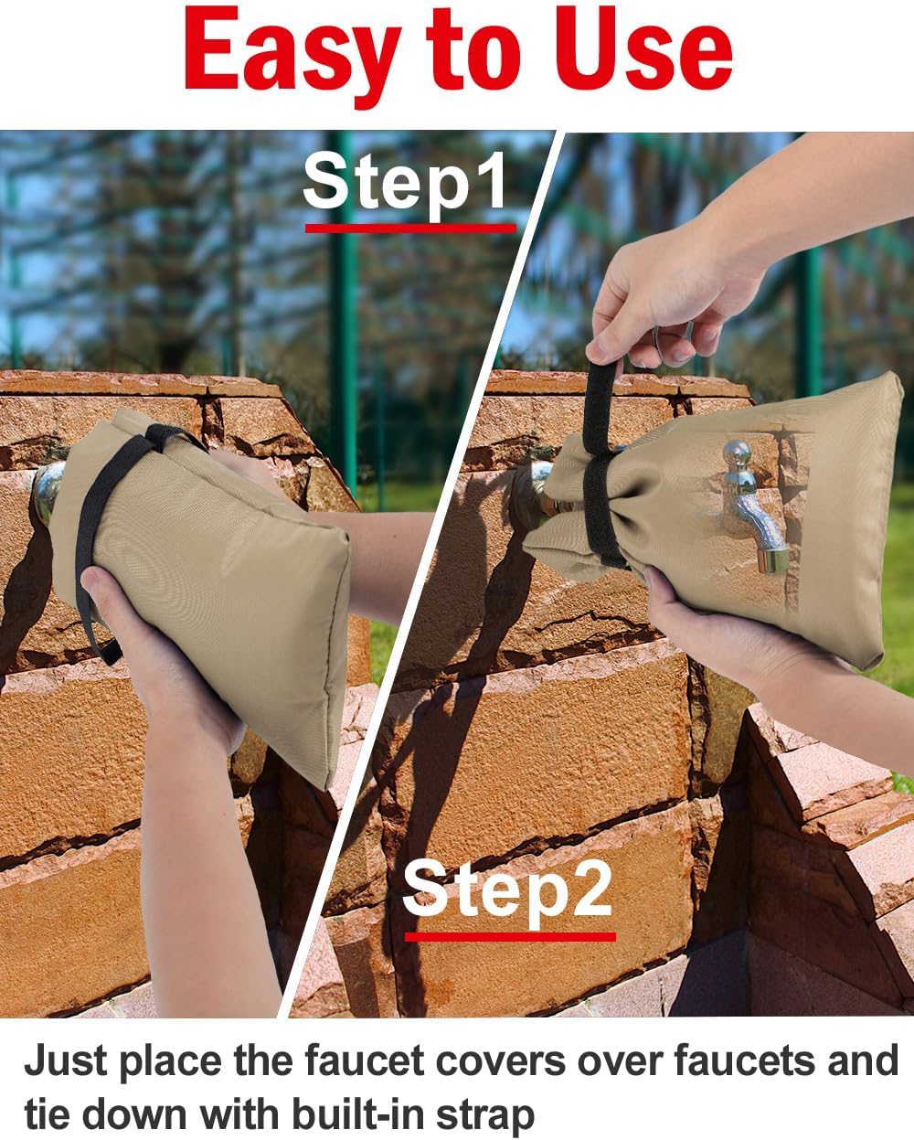 Outdoor Faucet Cover for Winter Freeze Protection 10'' x 8'', 2 Packs Khaki Thickened  Frost Free Outdoor Faucet Covers for Pipe Insulation Waterproof Insulated Spigot Backflow Cover - Image 4
