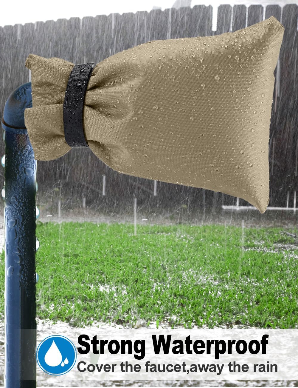 Outdoor Faucet Cover for Winter Freeze Protection 10'' x 8'', 2 Packs Khaki Thickened  Frost Free Outdoor Faucet Covers for Pipe Insulation Waterproof Insulated Spigot Backflow Cover - Image 5