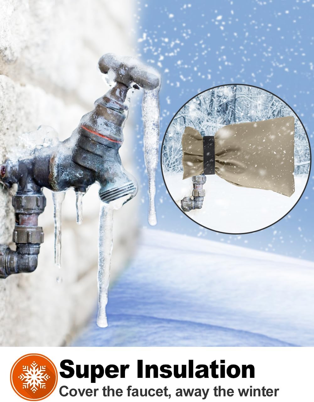 Outdoor Faucet Cover for Winter Freeze Protection 10'' x 8'', 2 Packs Khaki Thickened  Frost Free Outdoor Faucet Covers for Pipe Insulation Waterproof Insulated Spigot Backflow Cover - Image 6