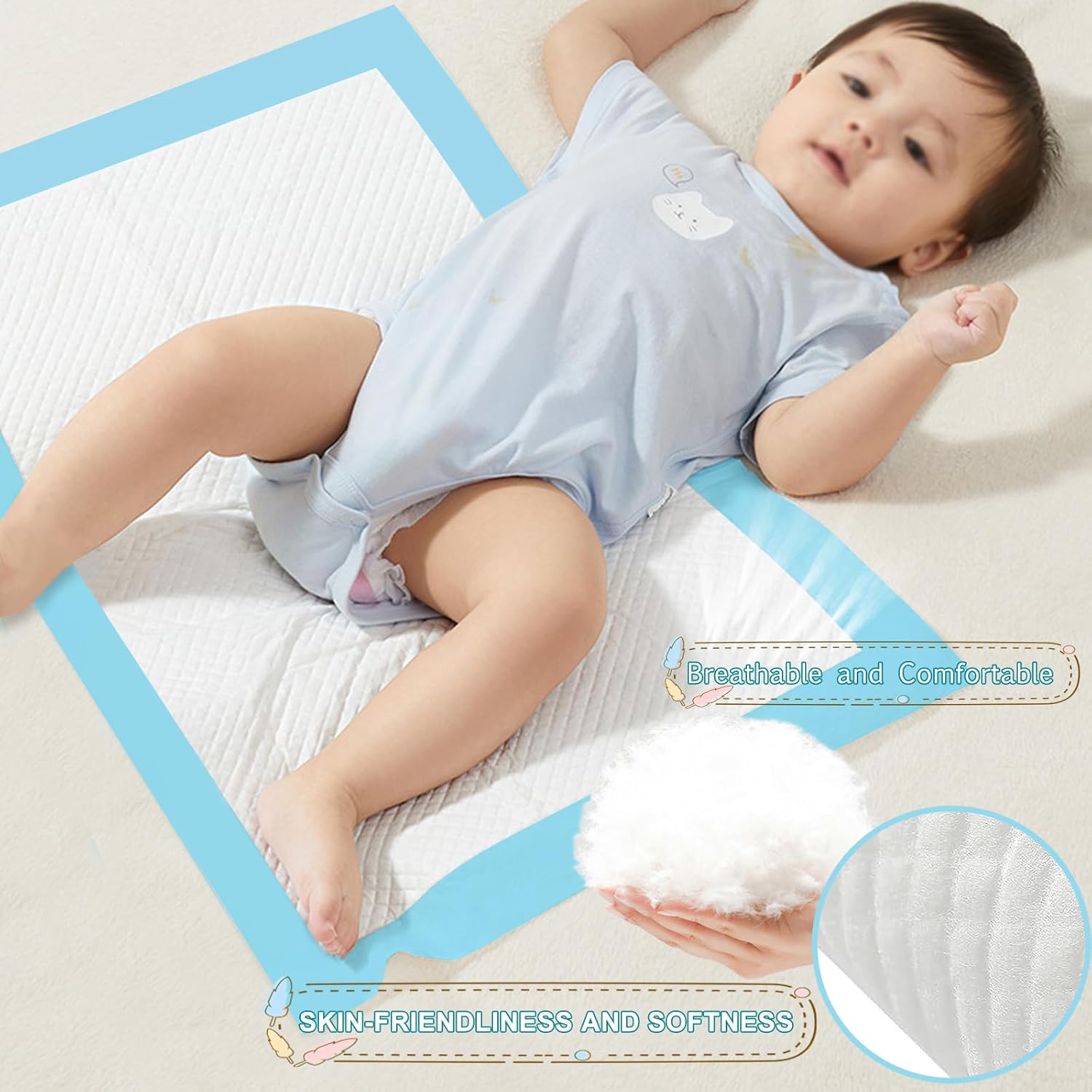 100 Pack Disposable Changing Pads, Portable Diaper Change Pad for Baby, Super Absorbent Leak-Proof Incontinence Bed Table Pee Mat for Travel and Home - Image 5