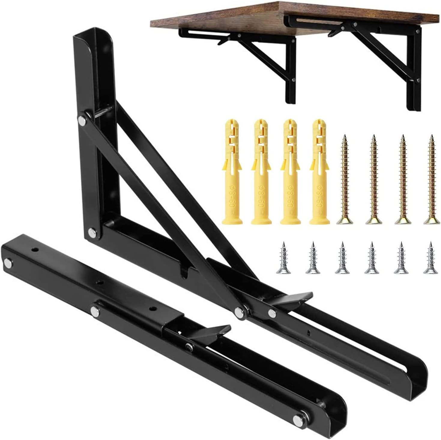 2 Pack 12 Inch Folding Shelf Brackets,  Heavy Duty Metal Wall Mounted Triangle Table Bench Max Load 220lb Collapsible Shelf Hinge with Screws for DIY Bracket, Work Table & Bench - Image 1