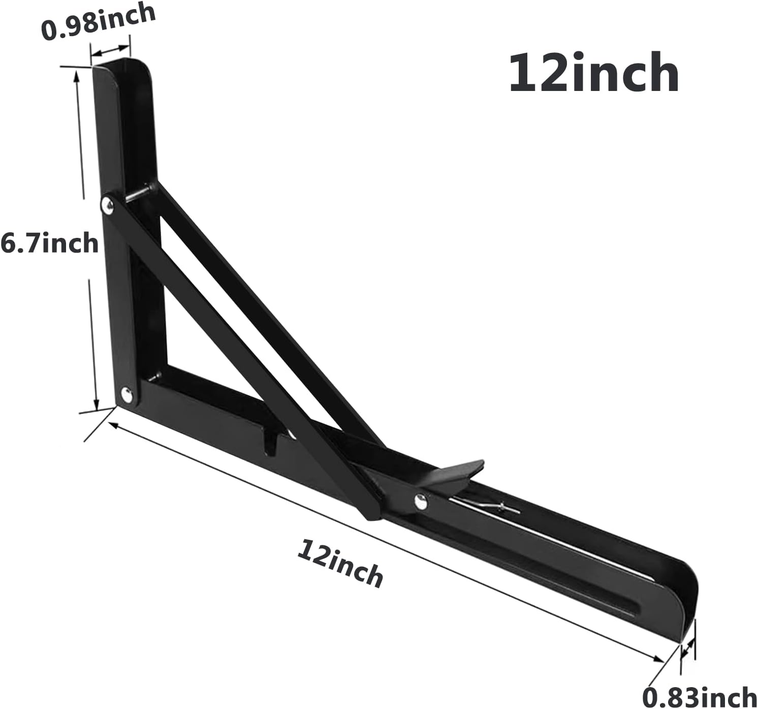 2 Pack 12 Inch Folding Shelf Brackets,  Heavy Duty Metal Wall Mounted Triangle Table Bench Max Load 220lb Collapsible Shelf Hinge with Screws for DIY Bracket, Work Table & Bench - Image 2