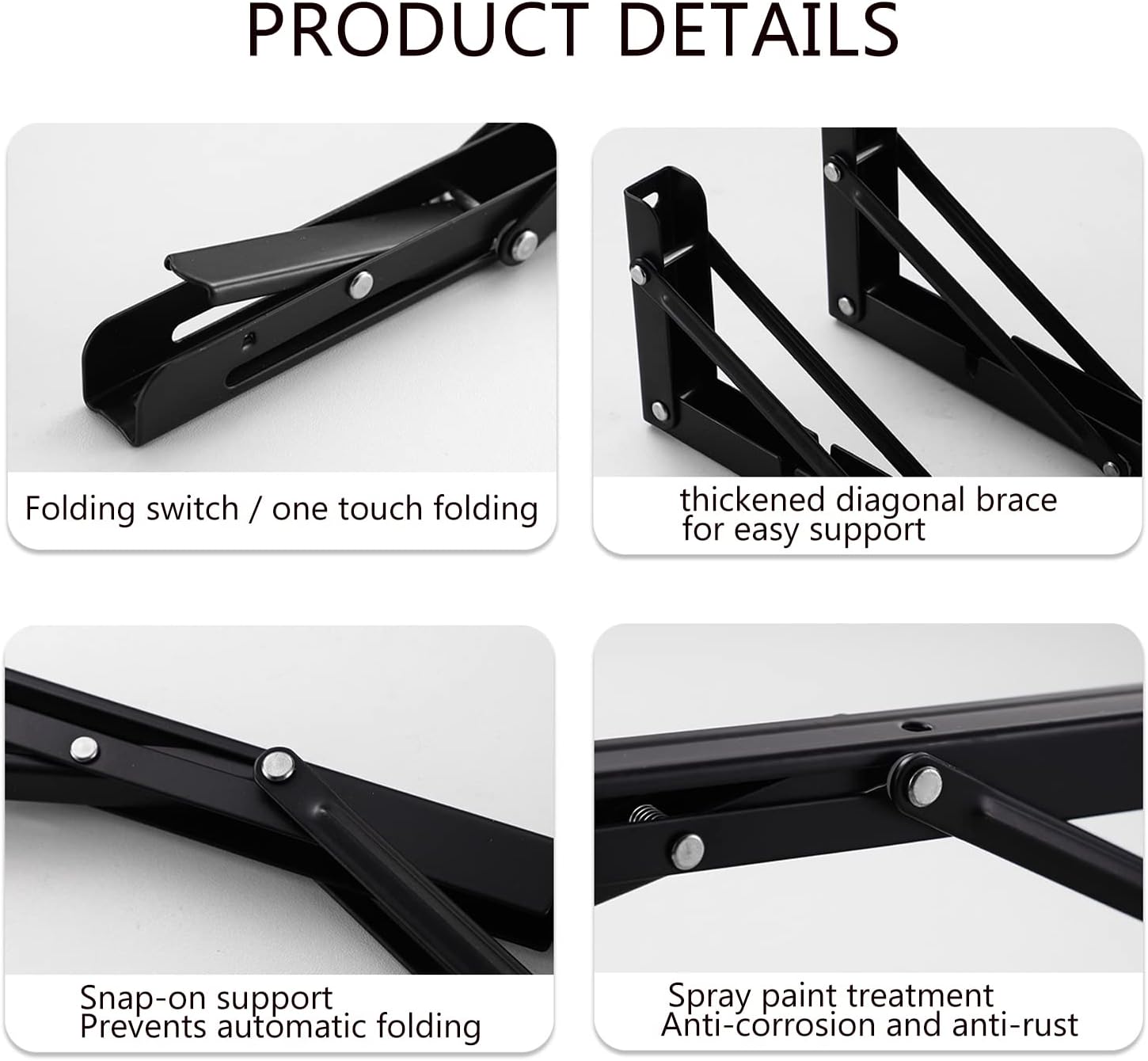 2 Pack 12 Inch Folding Shelf Brackets,  Heavy Duty Metal Wall Mounted Triangle Table Bench Max Load 220lb Collapsible Shelf Hinge with Screws for DIY Bracket, Work Table & Bench - Image 3