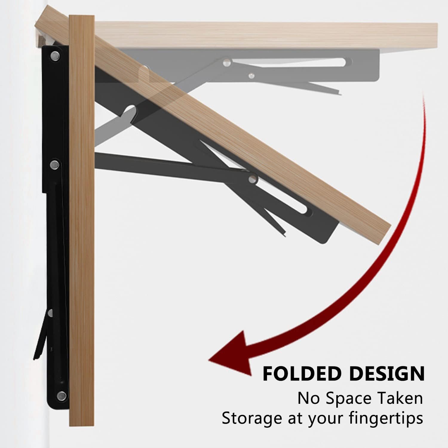 2 Pack 12 Inch Folding Shelf Brackets,  Heavy Duty Metal Wall Mounted Triangle Table Bench Max Load 220lb Collapsible Shelf Hinge with Screws for DIY Bracket, Work Table & Bench - Image 5