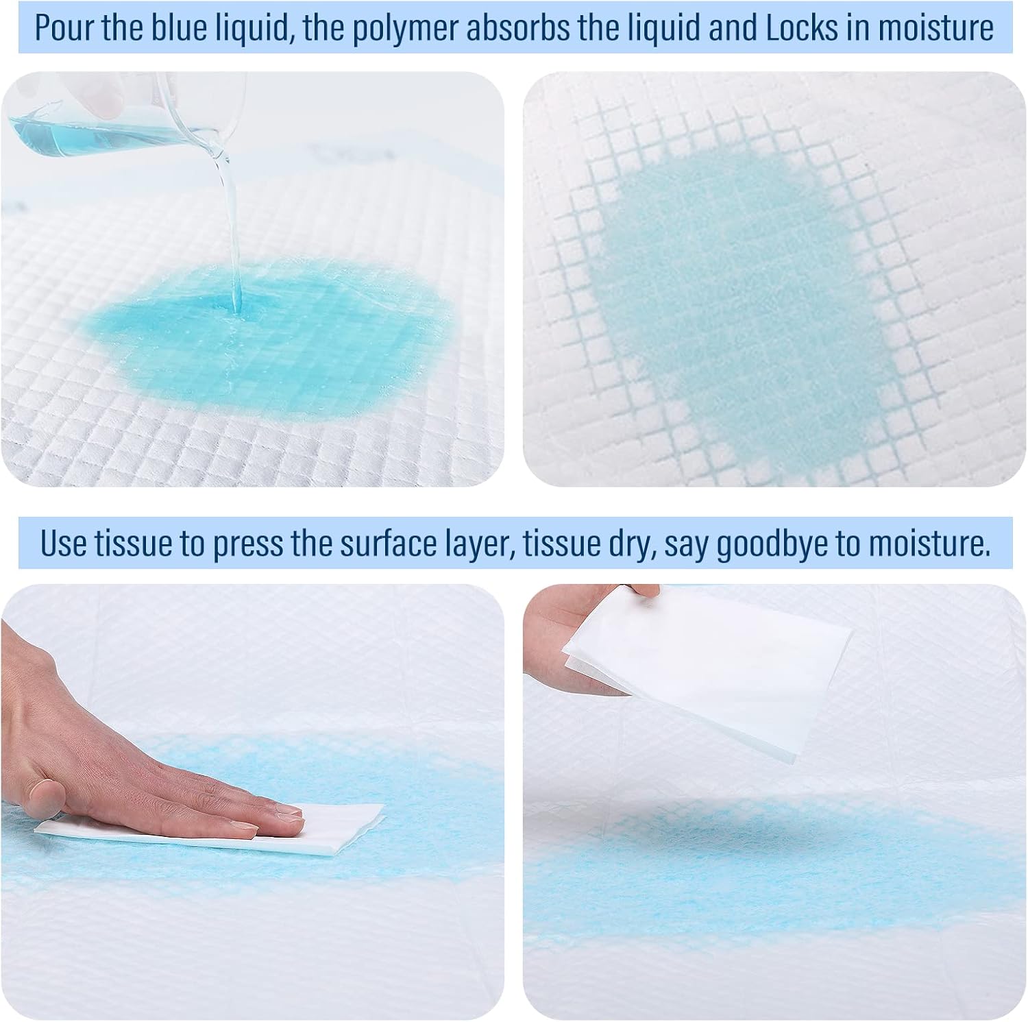 40 Pack Disposable Changing Pads,  Portable Diaper Change Pad for Baby, Super Absorbent Leak-Proof Incontinence Bed Table Pee Mat for Travel and Home (40, Blue, L) - Image 4