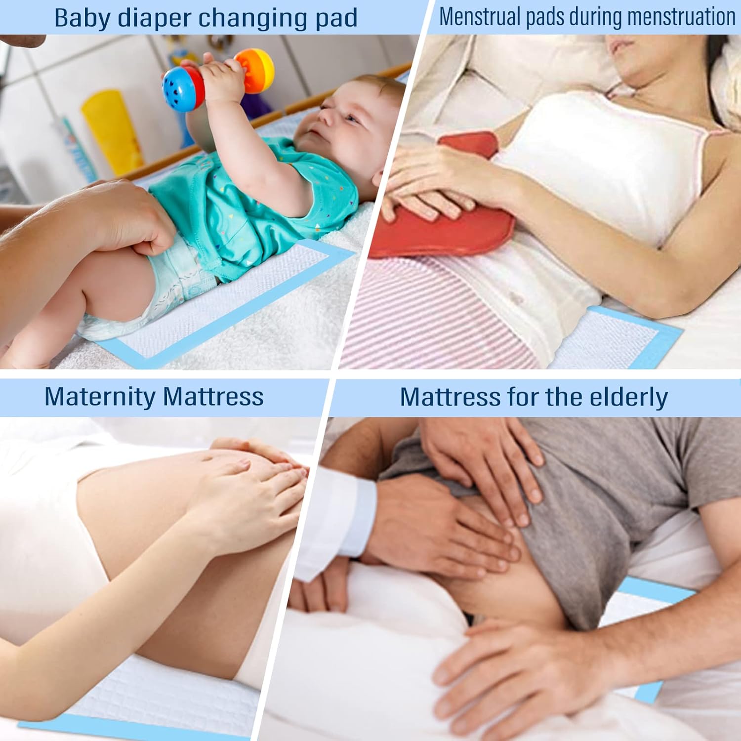40 Pack Disposable Changing Pads,  Portable Diaper Change Pad for Baby, Super Absorbent Leak-Proof Incontinence Bed Table Pee Mat for Travel and Home (40, Blue, L) - Image 5