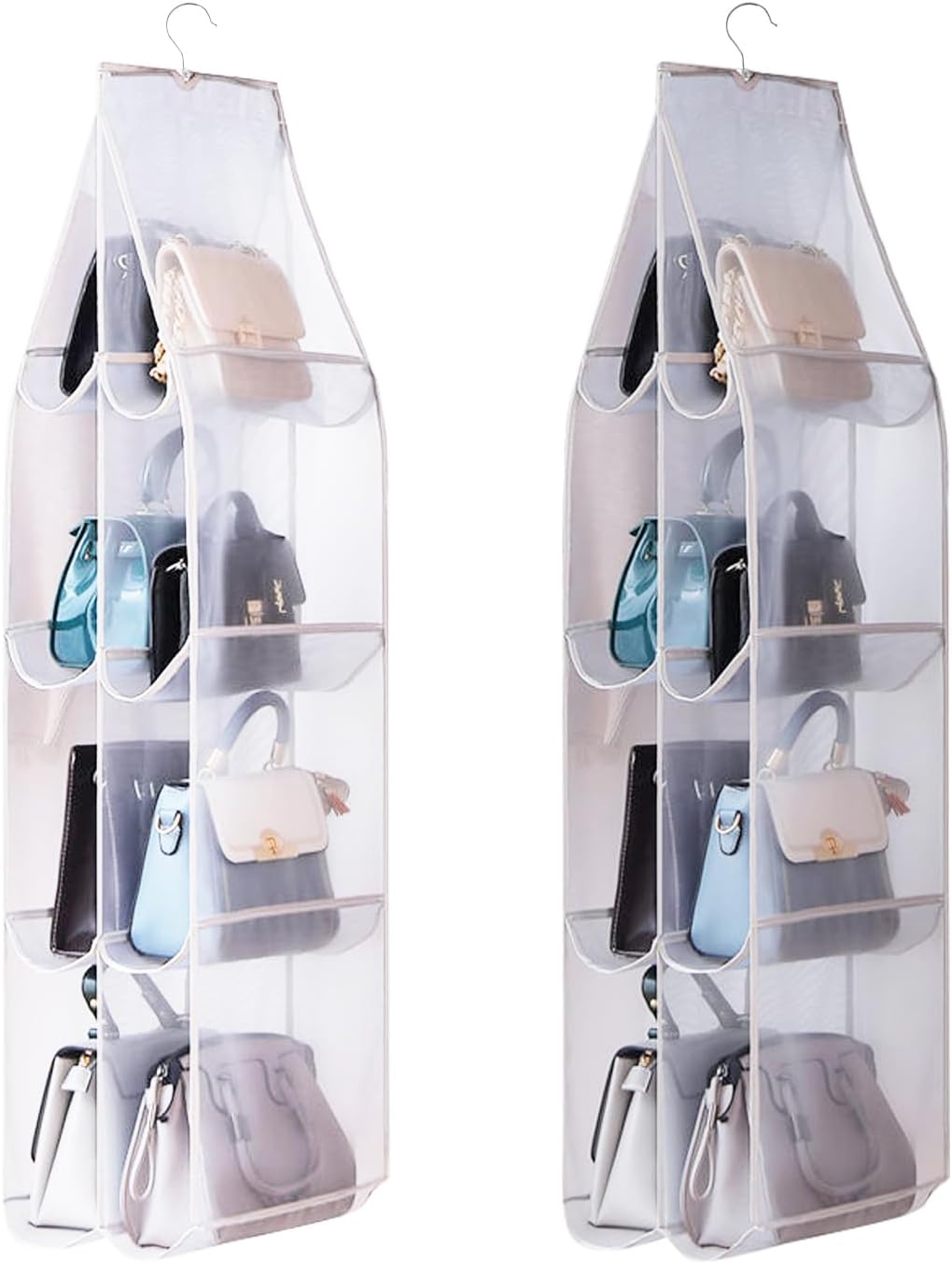Hanging Handbag Purse Organizer,  2 Pack Transparent Hanging Closet Organizer with 8 Pockets, Washable Dust Proof Nylon Storage Bag for Closet and Wardrobe - Image 1