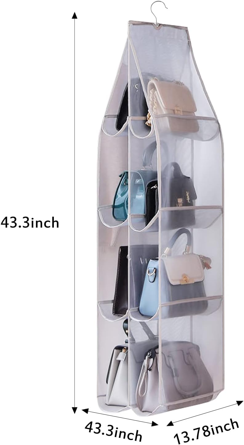 Hanging Handbag Purse Organizer,  2 Pack Transparent Hanging Closet Organizer with 8 Pockets, Washable Dust Proof Nylon Storage Bag for Closet and Wardrobe - Image 2
