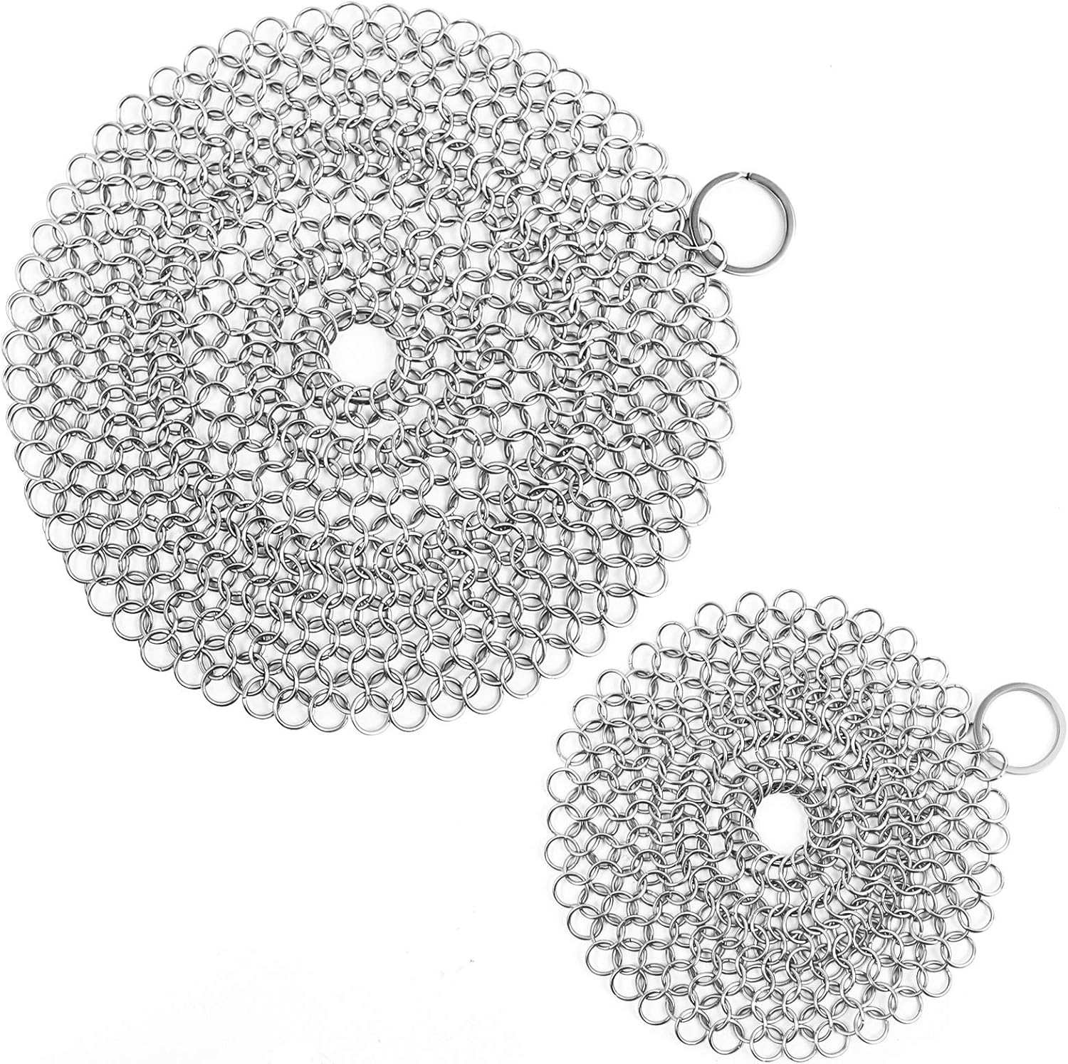 Cast Iron Cleaner, 2 Pack Stainless Steel Chainmail Scrubber for Cast Iron Pan Pot Skillet Brush Scraper Scrub Cleaner (7IN& 5IN Round). - Image 1