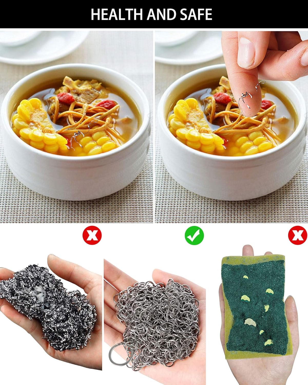 Cast Iron Cleaner, 2 Pack Stainless Steel Chainmail Scrubber for Cast Iron Pan Pot Skillet Brush Scraper Scrub Cleaner (7IN& 5IN Round). - Image 6