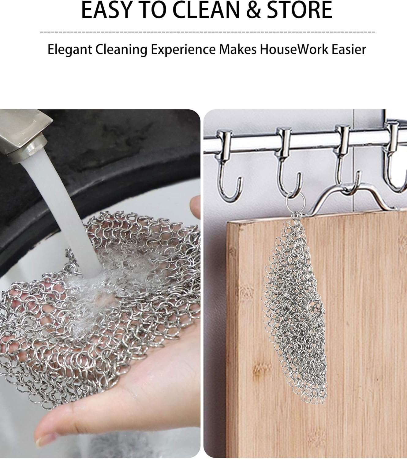 Cast Iron Cleaner, 2 Pack Stainless Steel Chainmail Scrubber for Cast Iron Pan Pot Skillet Brush Scraper Scrub Cleaner (7IN& 5IN Round). - Image 7