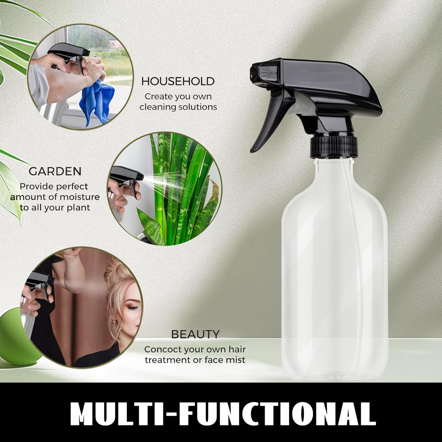 Plastic Spray Bottles 3 Pack, Refillable 16 oz Empty Spray Bottle for Cleaning Solution, Durable and Powerful Nozzle, Spray Bottles for Hair, Plants, Cleaner, Oil - Image 4