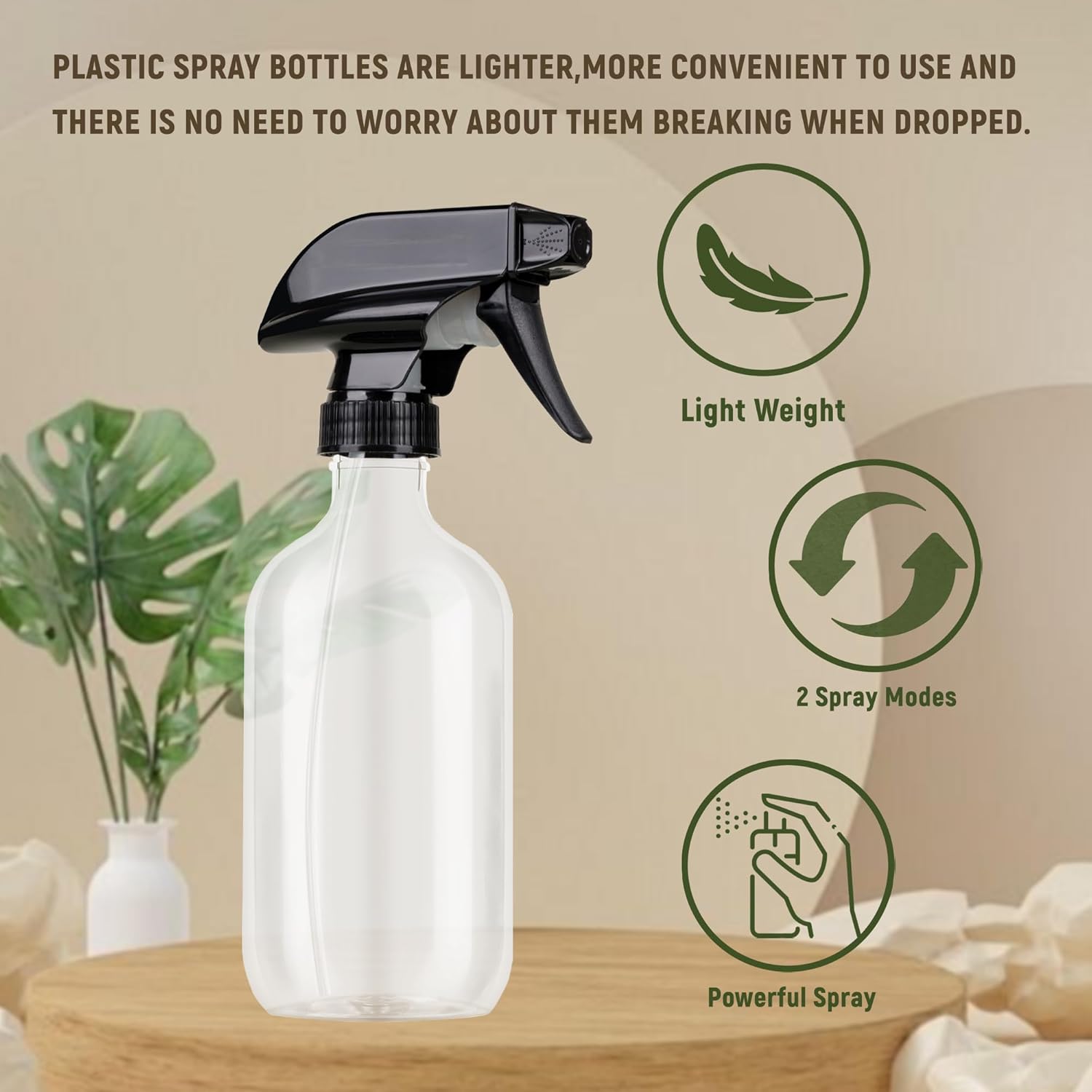 Plastic Spray Bottles 3 Pack, Refillable 16 oz Empty Spray Bottle for Cleaning Solution, Durable and Powerful Nozzle, Spray Bottles for Hair, Plants, Cleaner, Oil - Image 5
