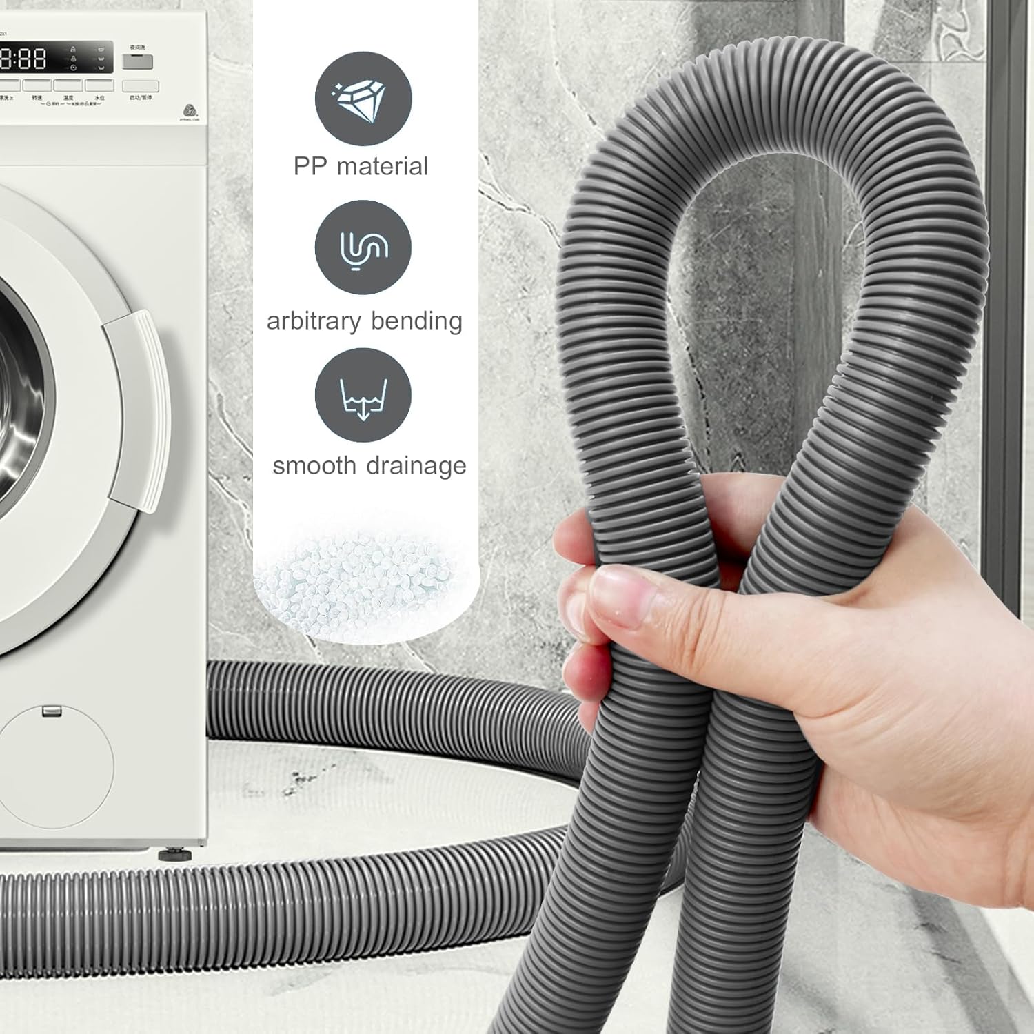 10 feet (3 Meters) Hose Universal Washing Machine Drain Hose Flexible Dishwasher Drain Hose Extension Corrugated Washer Discharge Hose Kit - Image 3