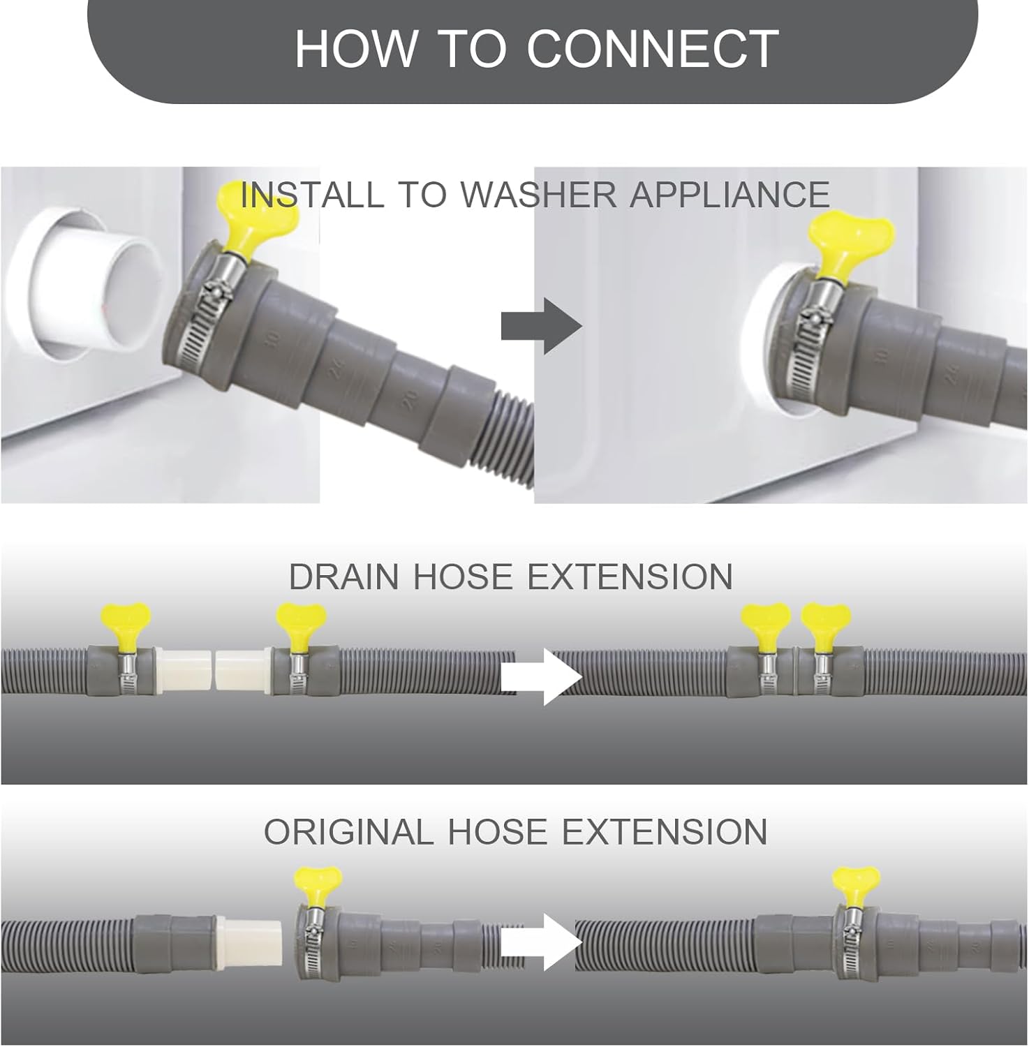 10 feet (3 Meters) Hose Universal Washing Machine Drain Hose Flexible Dishwasher Drain Hose Extension Corrugated Washer Discharge Hose Kit - Image 6