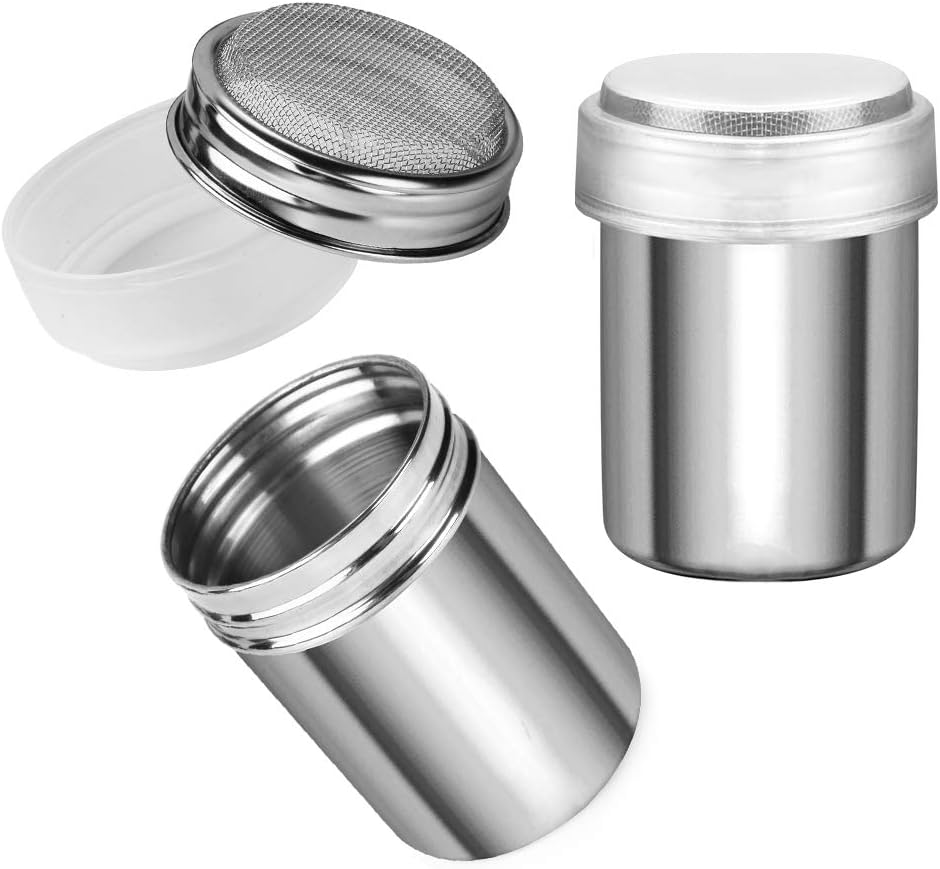 2 Pack Powdered Sugar Shaker Duster, Cinnamon Shaker Flour Sifter, Fine Mesh Stainless Steel Dredge for Baking Soda Flour Cinnamon Cocoa - Image 1