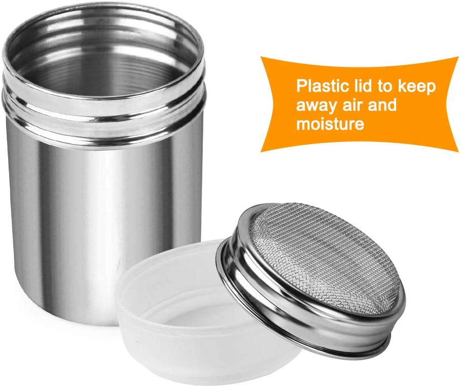 2 Pack Powdered Sugar Shaker Duster, Cinnamon Shaker Flour Sifter, Fine Mesh Stainless Steel Dredge for Baking Soda Flour Cinnamon Cocoa - Image 3