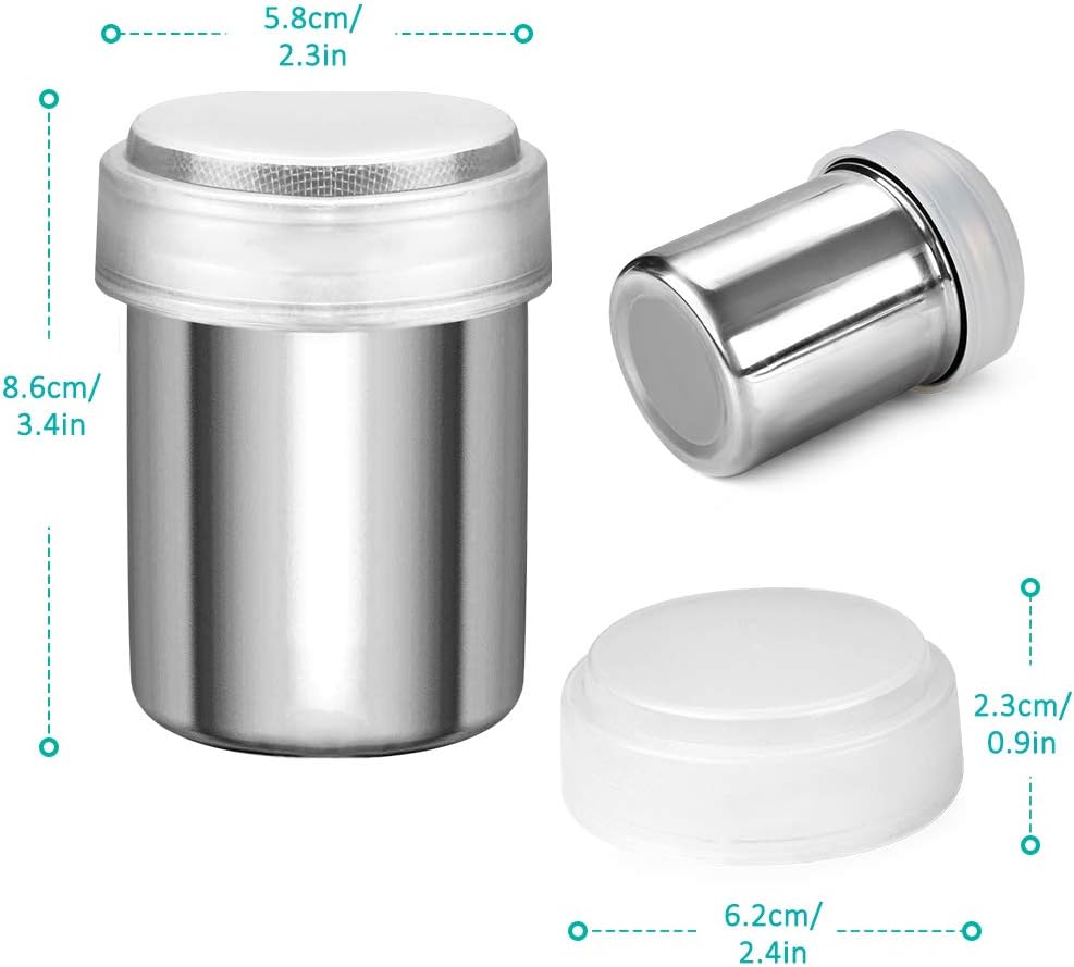 2 Pack Powdered Sugar Shaker Duster, Cinnamon Shaker Flour Sifter, Fine Mesh Stainless Steel Dredge for Baking Soda Flour Cinnamon Cocoa - Image 7