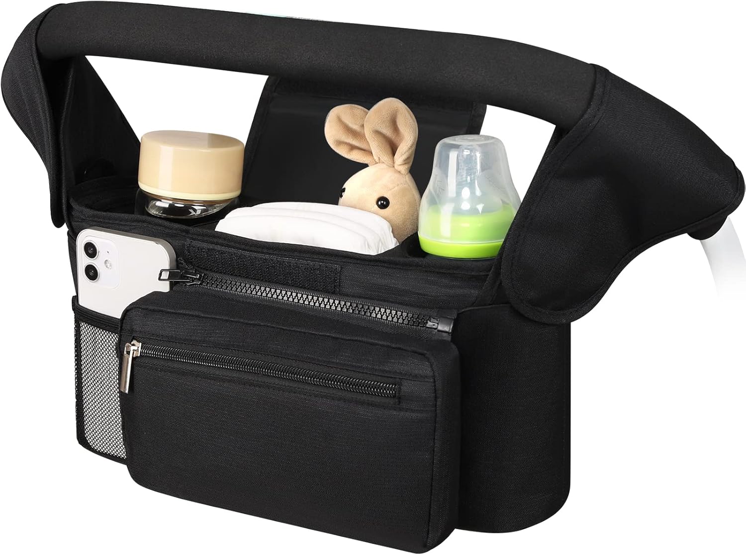 Universal Stroller Organizer with Insulated Cup Holder Detachable Phone Bag and Shoulder Strap,Stroller Bag Caddy Organizer Accessories Fits for Uppababy, Baby Jogger, Britax Strollers - Image 1