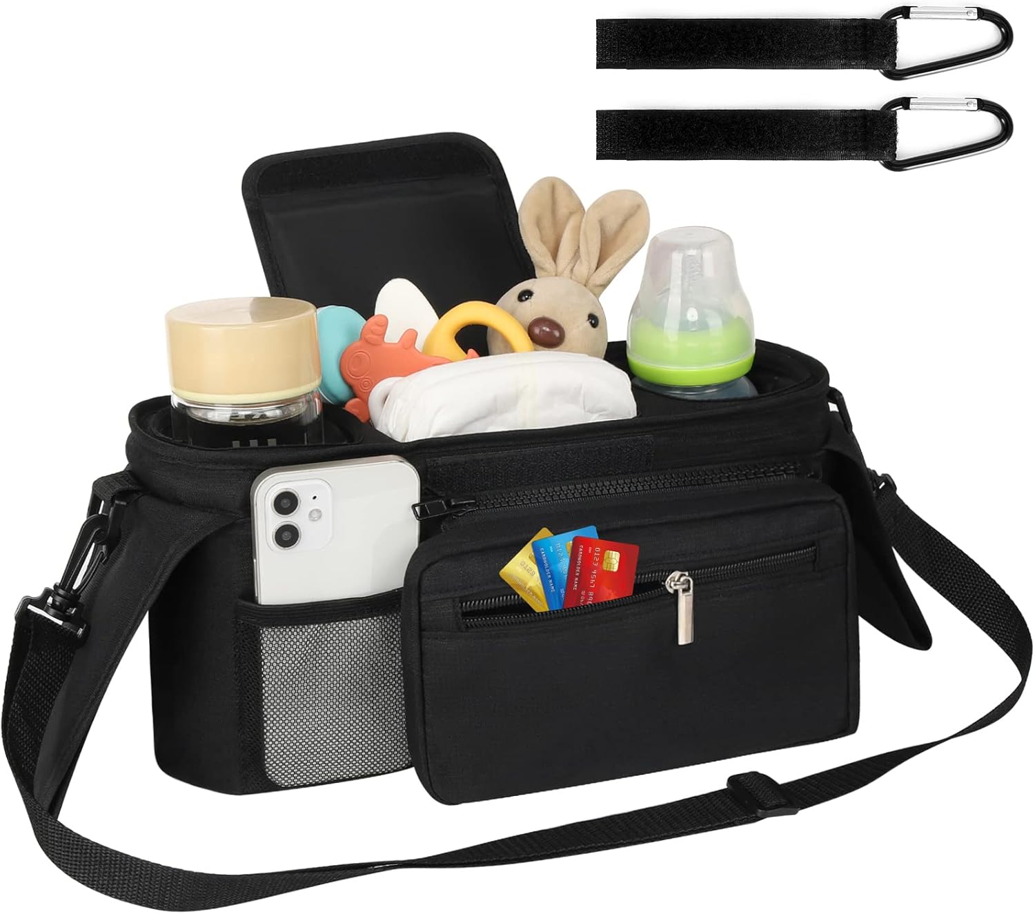 Universal Stroller Organizer with Insulated Cup Holder Detachable Phone Bag and Shoulder Strap,Stroller Bag Caddy Organizer Accessories Fits for Uppababy, Baby Jogger, Britax Strollers - Image 2