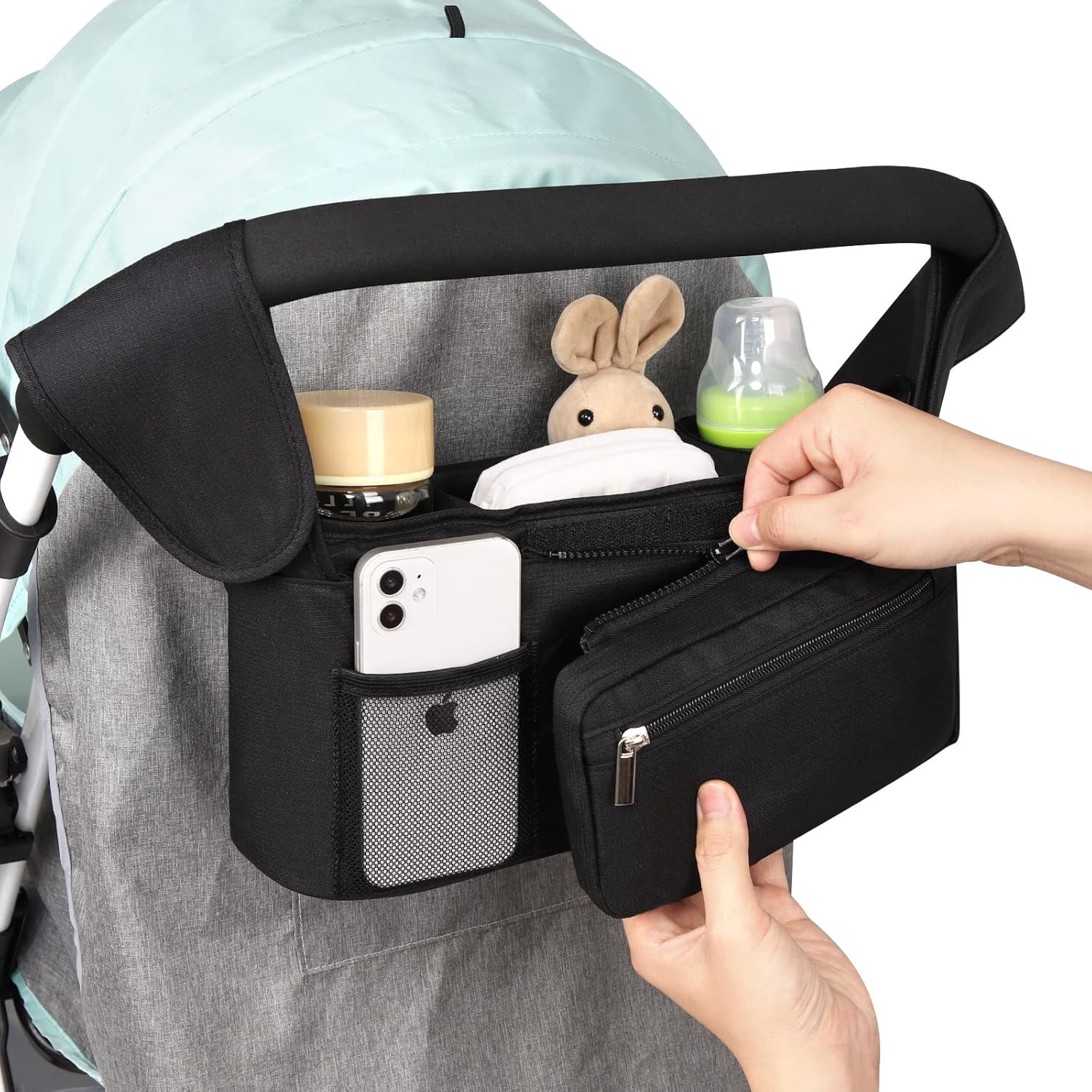 Universal Stroller Organizer with Insulated Cup Holder Detachable Phone Bag and Shoulder Strap,Stroller Bag Caddy Organizer Accessories Fits for Uppababy, Baby Jogger, Britax Strollers - Image 7