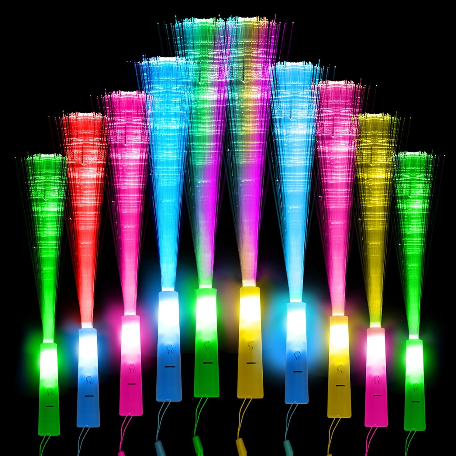 10 Led Fibre Glow Sticks Multi-Coloured Flashing Glow Sticks with 3 Light Modes For Night Parties, Birthday Parties, Easter, Discos, Concerts, Christmas, Carnivals, Weddings(Random Colour) - Image 1