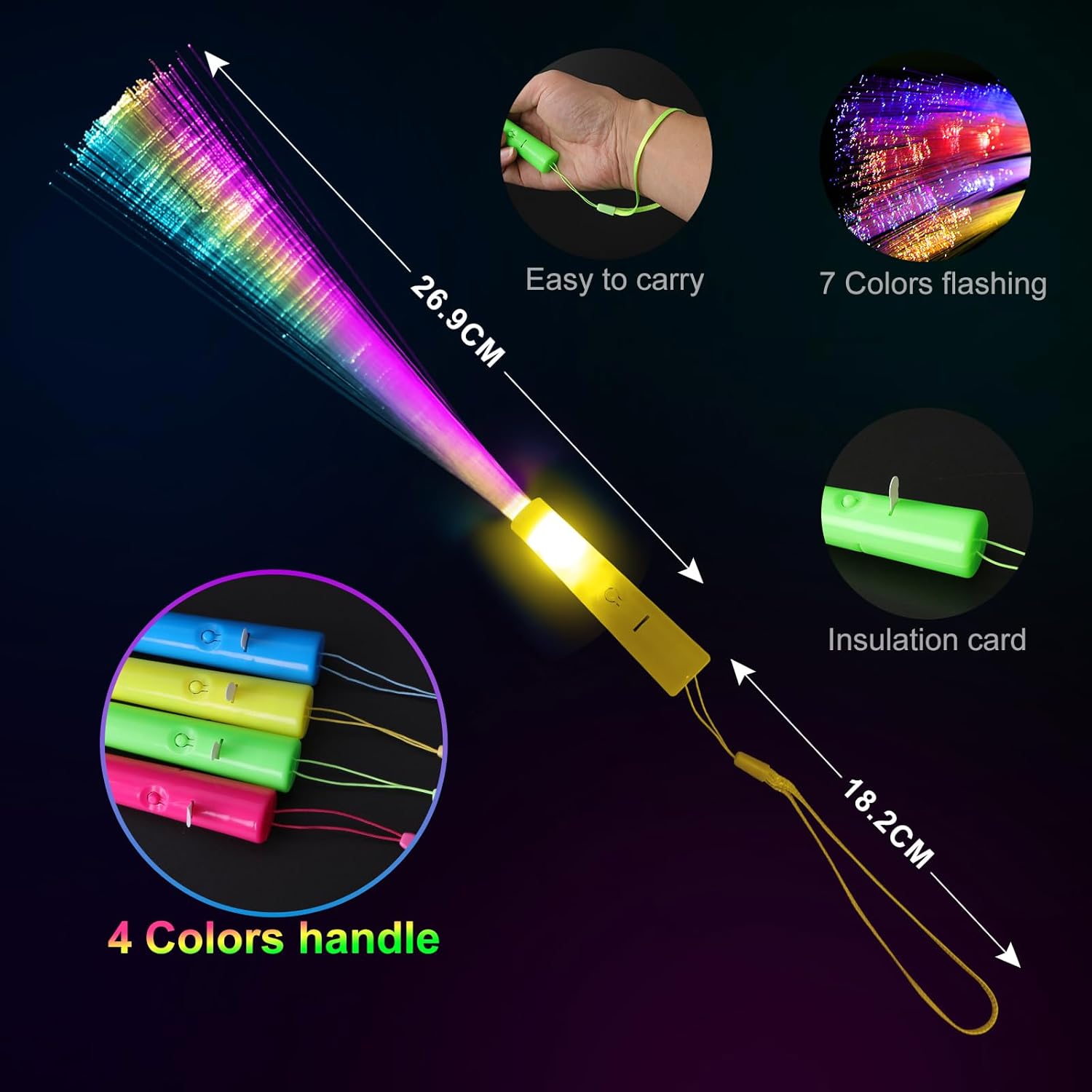 10 Led Fibre Glow Sticks Multi-Coloured Flashing Glow Sticks with 3 Light Modes For Night Parties, Birthday Parties, Easter, Discos, Concerts, Christmas, Carnivals, Weddings(Random Colour) - Image 2