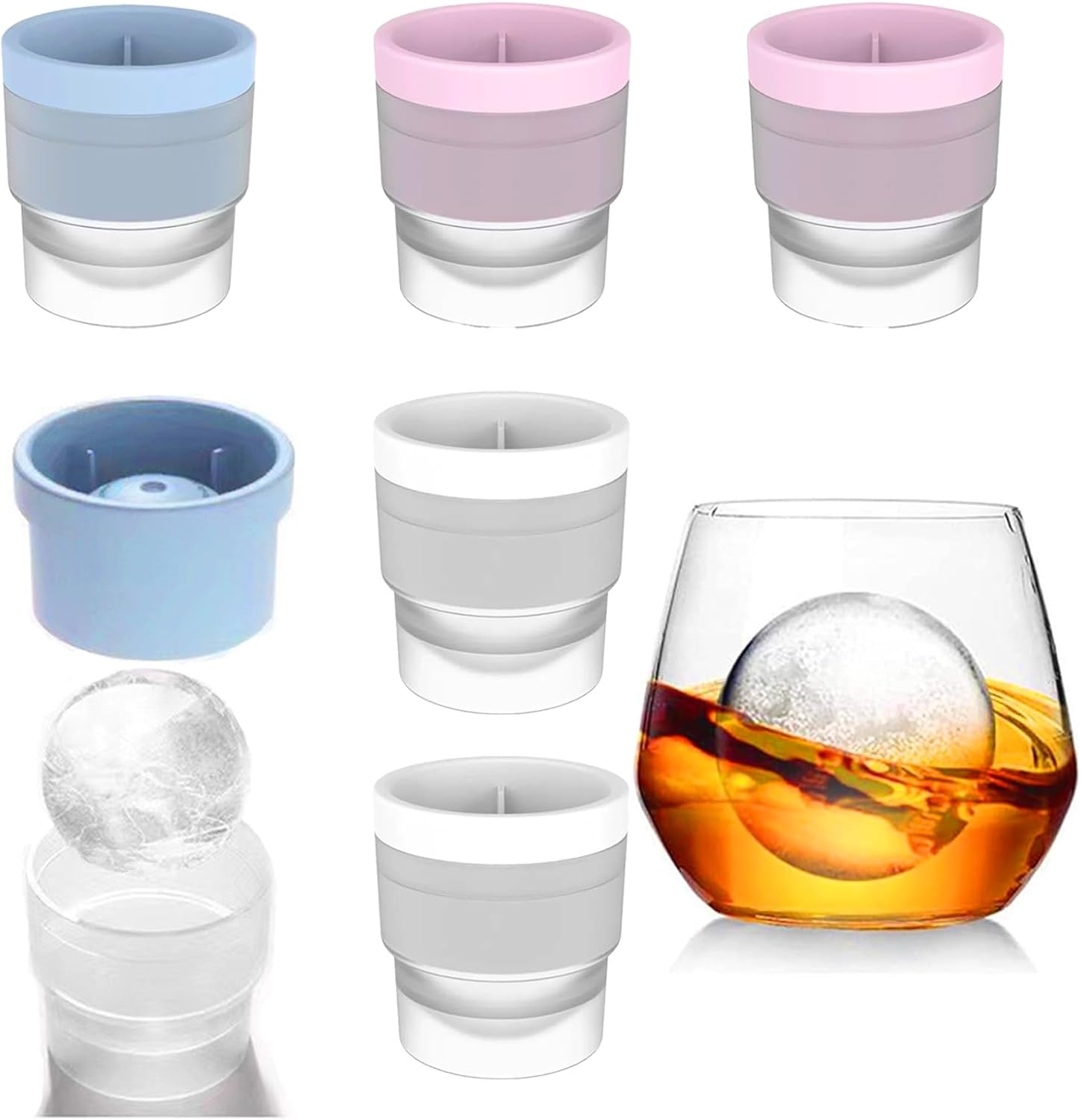 Large Ice Ball Molds 6 PCS - Silicone Spherical Ice Cube Trays for Whiskey, Cocktails, Cold Drinks - Freezer Safe Ice Maker for Refrigerator & Baby Food Storage - Image 1