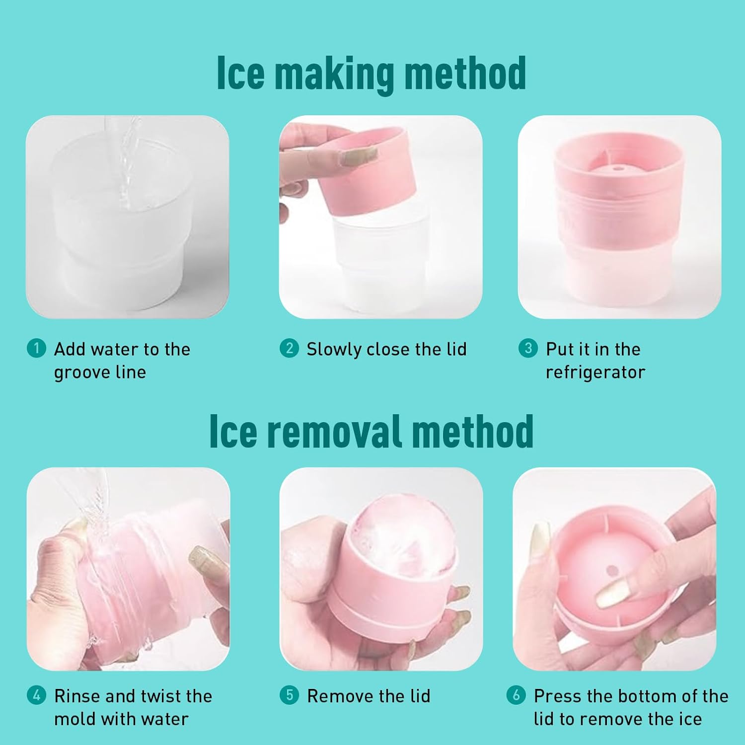 Large Ice Ball Molds 6 PCS - Silicone Spherical Ice Cube Trays for Whiskey, Cocktails, Cold Drinks - Freezer Safe Ice Maker for Refrigerator & Baby Food Storage - Image 3