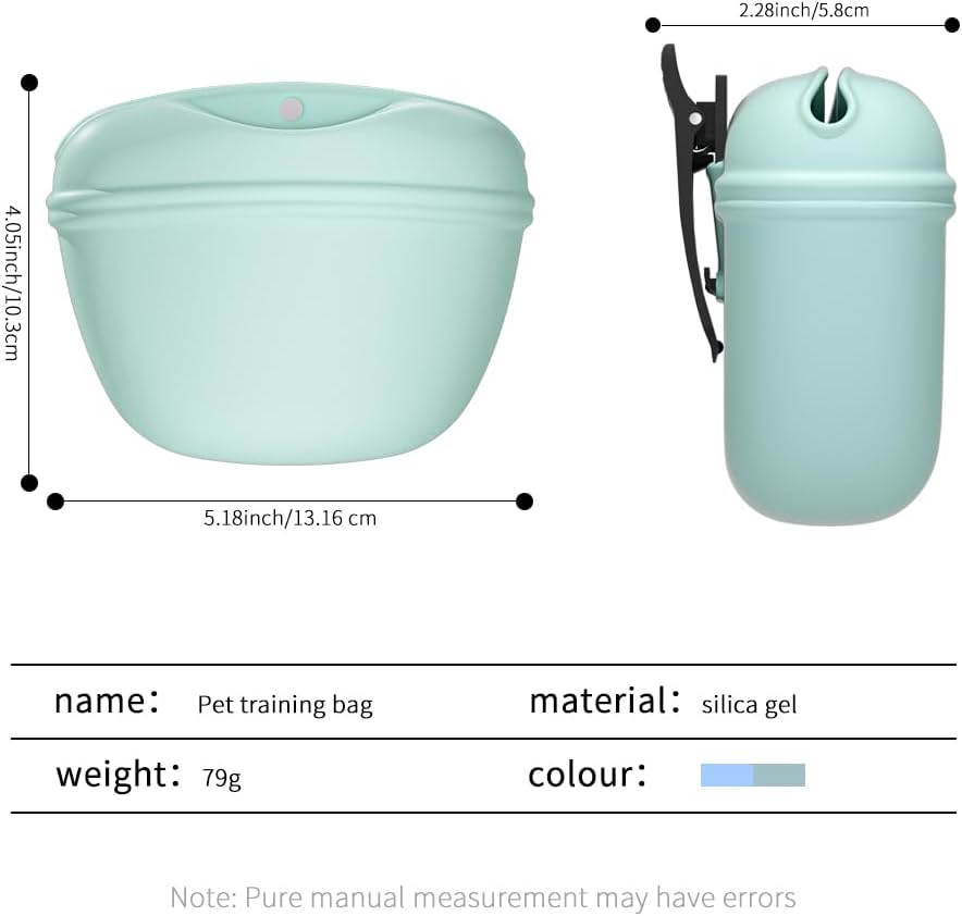 2 Pcs Silicone Dog Treat Pouch,Portable Dog Training Pouch for Treats with Magnetic Closure and Clip,Snacks and Treats to Take Along With Your Dog When Walking(Sky Blue + Light Green) - Image 2
