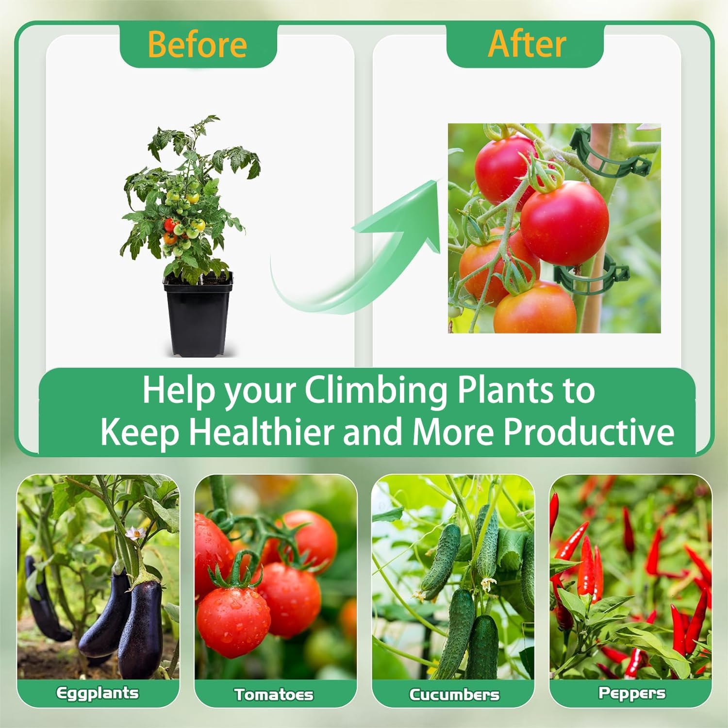 Tomato Clips for Climbing Plants, 300 Pcs Reusable Plastic Tomato Plant Clips for Climbing Plants,Tomato Trellis Clips for Plants Support - Image 2