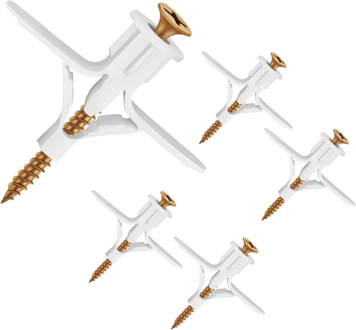 Self Drilling Plastic Anchors Drywall Anchor Kit, 50 PCS self-Tapping Screws + 50 PCS Plastic Anchors, Hollow Wall Butterfly Expansion Tube Pipe with Screws, White - Image 1