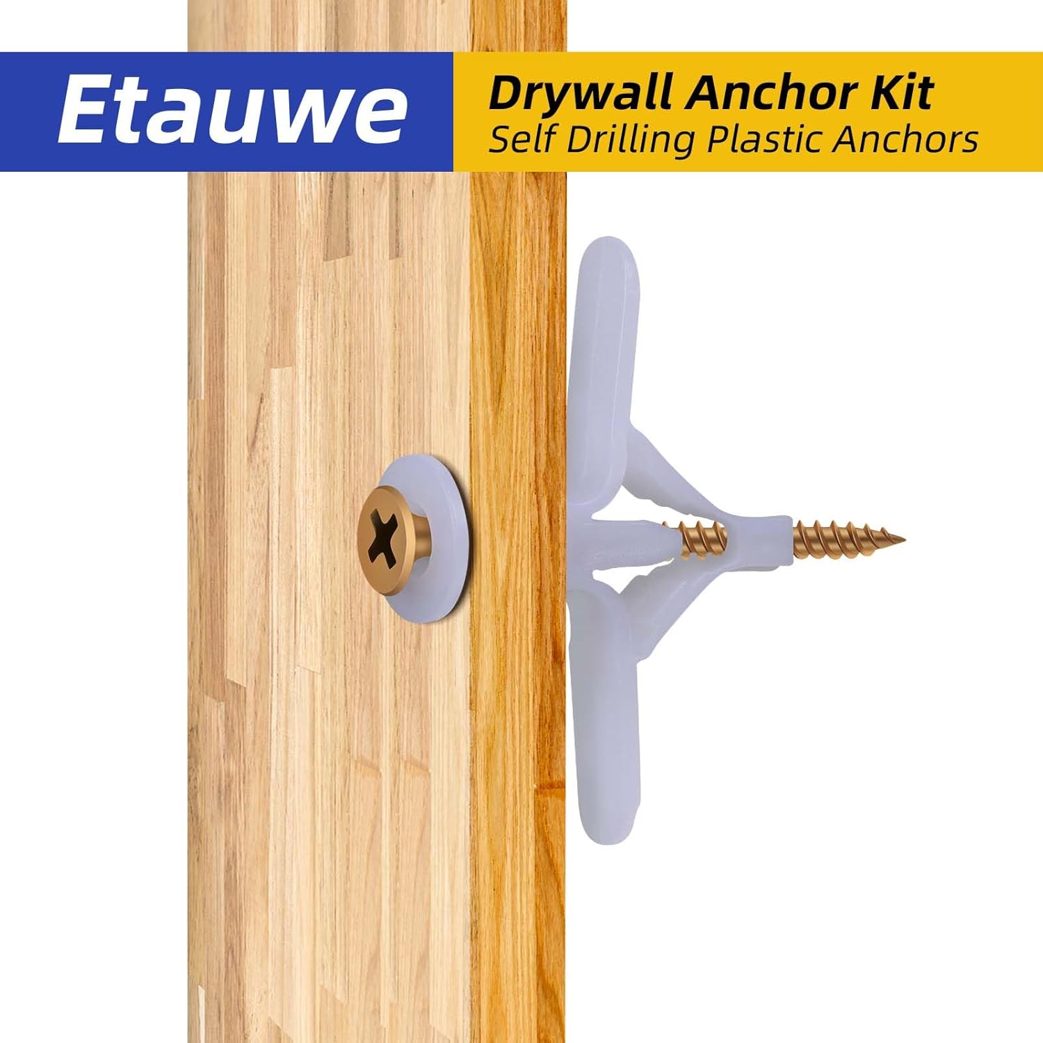 Self Drilling Plastic Anchors Drywall Anchor Kit, 50 PCS self-Tapping Screws + 50 PCS Plastic Anchors, Hollow Wall Butterfly Expansion Tube Pipe with Screws, White - Image 3