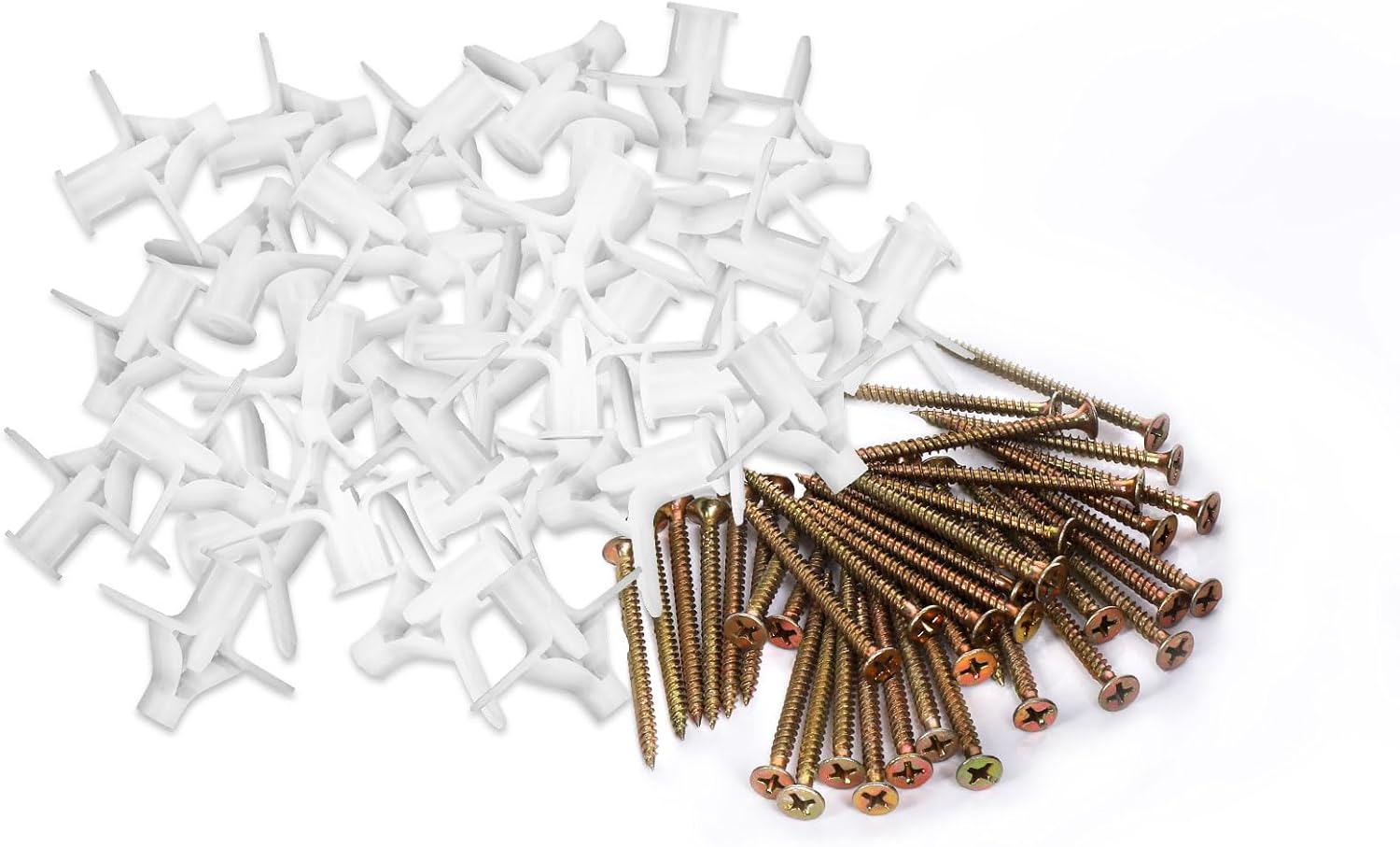 Self Drilling Plastic Anchors Drywall Anchor Kit, 50 PCS self-Tapping Screws + 50 PCS Plastic Anchors, Hollow Wall Butterfly Expansion Tube Pipe with Screws, White - Image 6