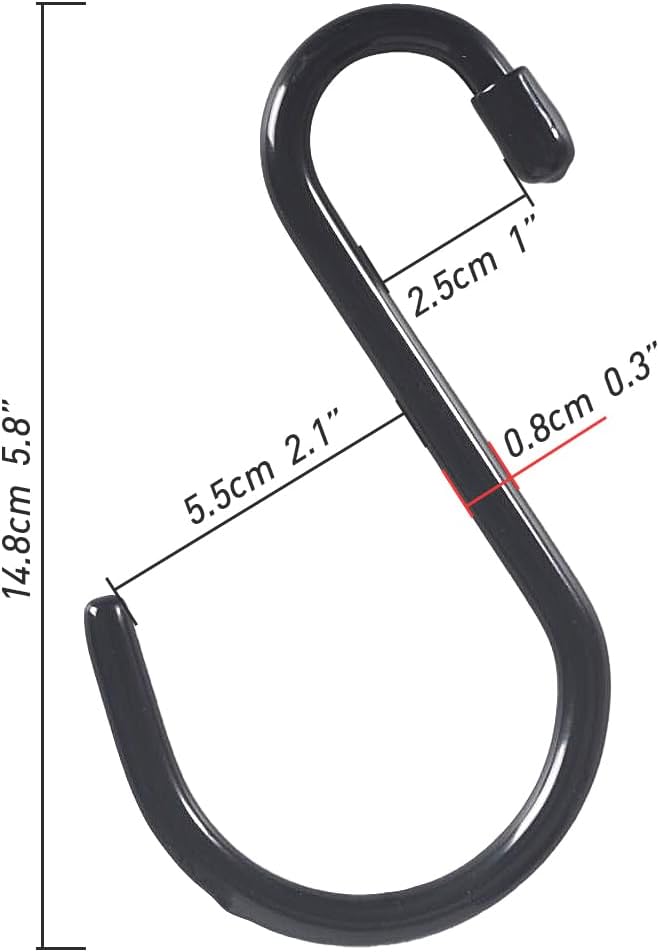 6 Inch Heavy Duty Vinyl Coated S Hooks, Black Rubber Coated S Hooks, Extra Thick Non Slip Metal S Hanger for Closet, Garden, Garage, Kitchen Hanging, Black, Pack of 6 - Image 2