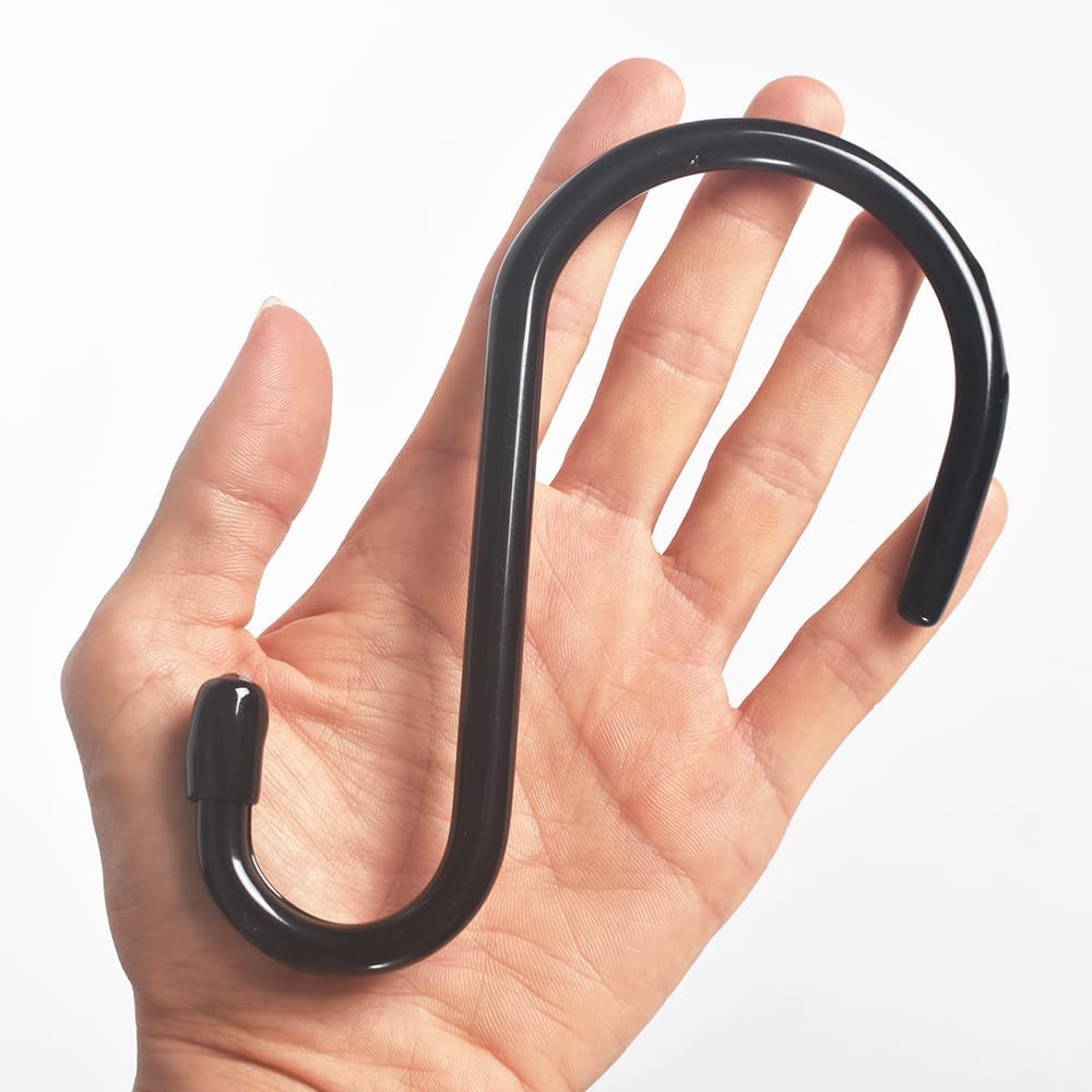 6 Inch Heavy Duty Vinyl Coated S Hooks, Black Rubber Coated S Hooks, Extra Thick Non Slip Metal S Hanger for Closet, Garden, Garage, Kitchen Hanging, Black, Pack of 6 - Image 3