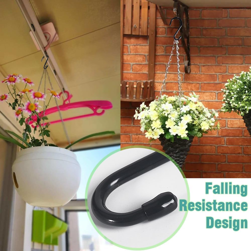 6 Inch Heavy Duty Vinyl Coated S Hooks, Black Rubber Coated S Hooks, Extra Thick Non Slip Metal S Hanger for Closet, Garden, Garage, Kitchen Hanging, Black, Pack of 6 - Image 5