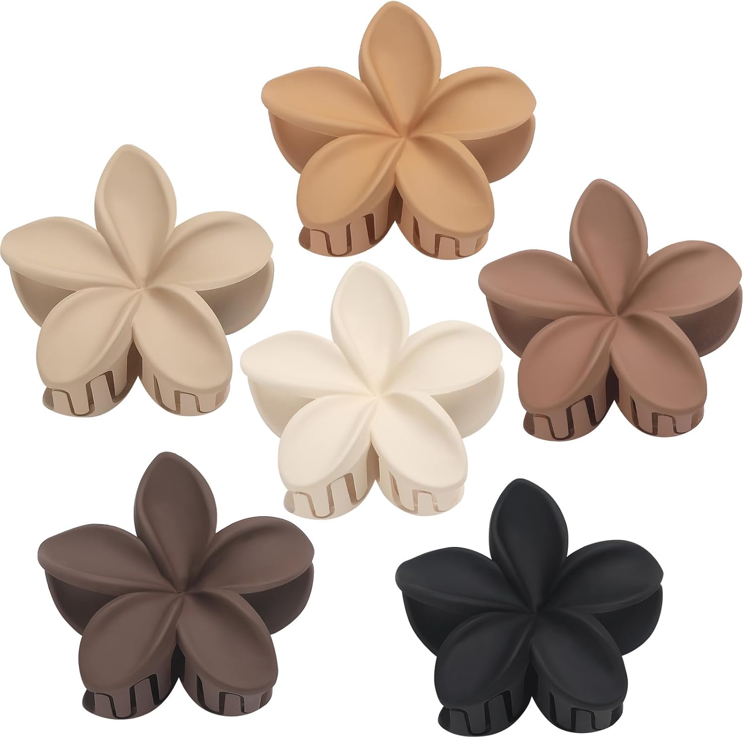 Hawaiian Plumeria Flower Claw Hair Clips - 6 Pcs Large for Thick Hair and Thin for Beach, Hair Accessories for Women and Girls - Khaki - Image 1