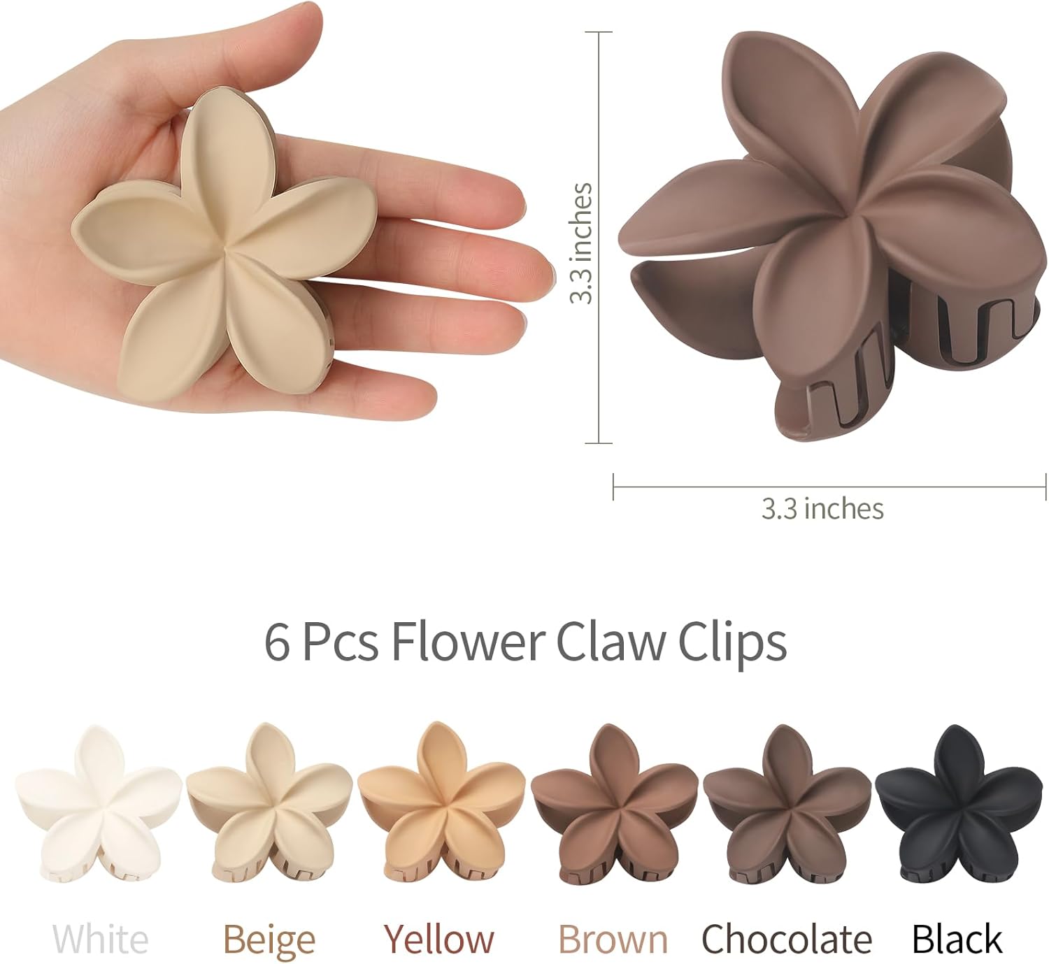 Hawaiian Plumeria Flower Claw Hair Clips - 6 Pcs Large for Thick Hair and Thin for Beach, Hair Accessories for Women and Girls - Khaki - Image 4