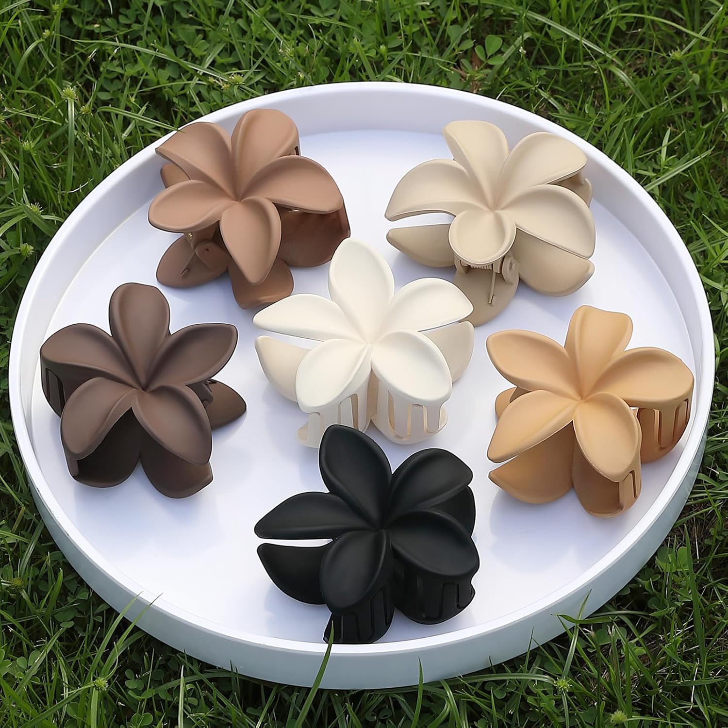 Hawaiian Plumeria Flower Claw Hair Clips - 6 Pcs Large for Thick Hair and Thin for Beach, Hair Accessories for Women and Girls - Khaki - Image 5