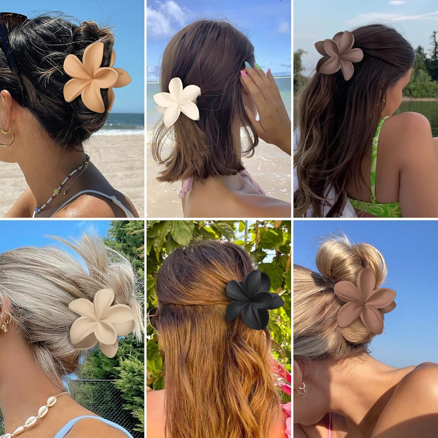 Hawaiian Plumeria Flower Claw Hair Clips - 6 Pcs Large for Thick Hair and Thin for Beach, Hair Accessories for Women and Girls - Khaki - Image 6