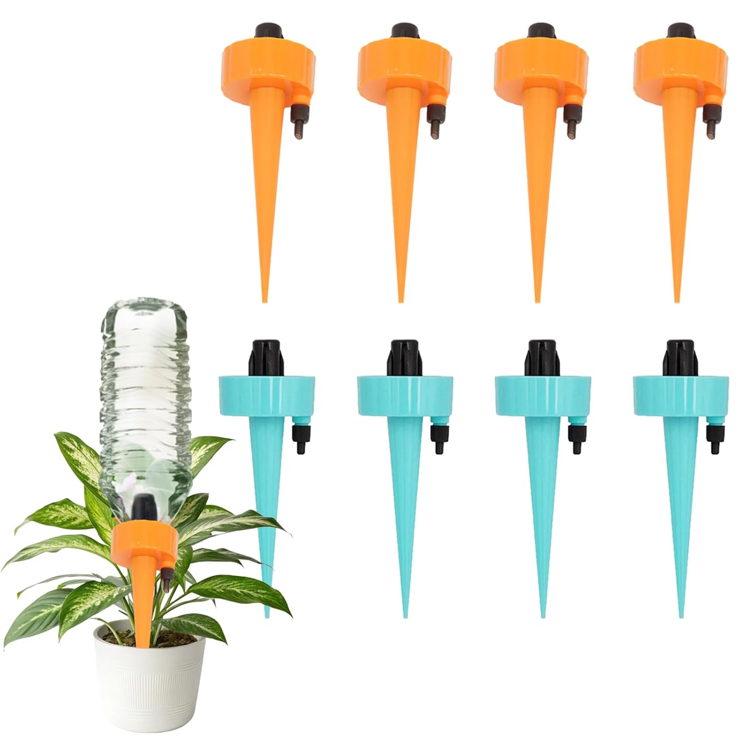 8 Pack Self Watering Spikes, Automatic Plant Irrigation Drippers, Plastic Self Watering Device with Adjustable Control Valve for Indoor & Outdoor Plants and Flowers, Easy to Install - Image 1