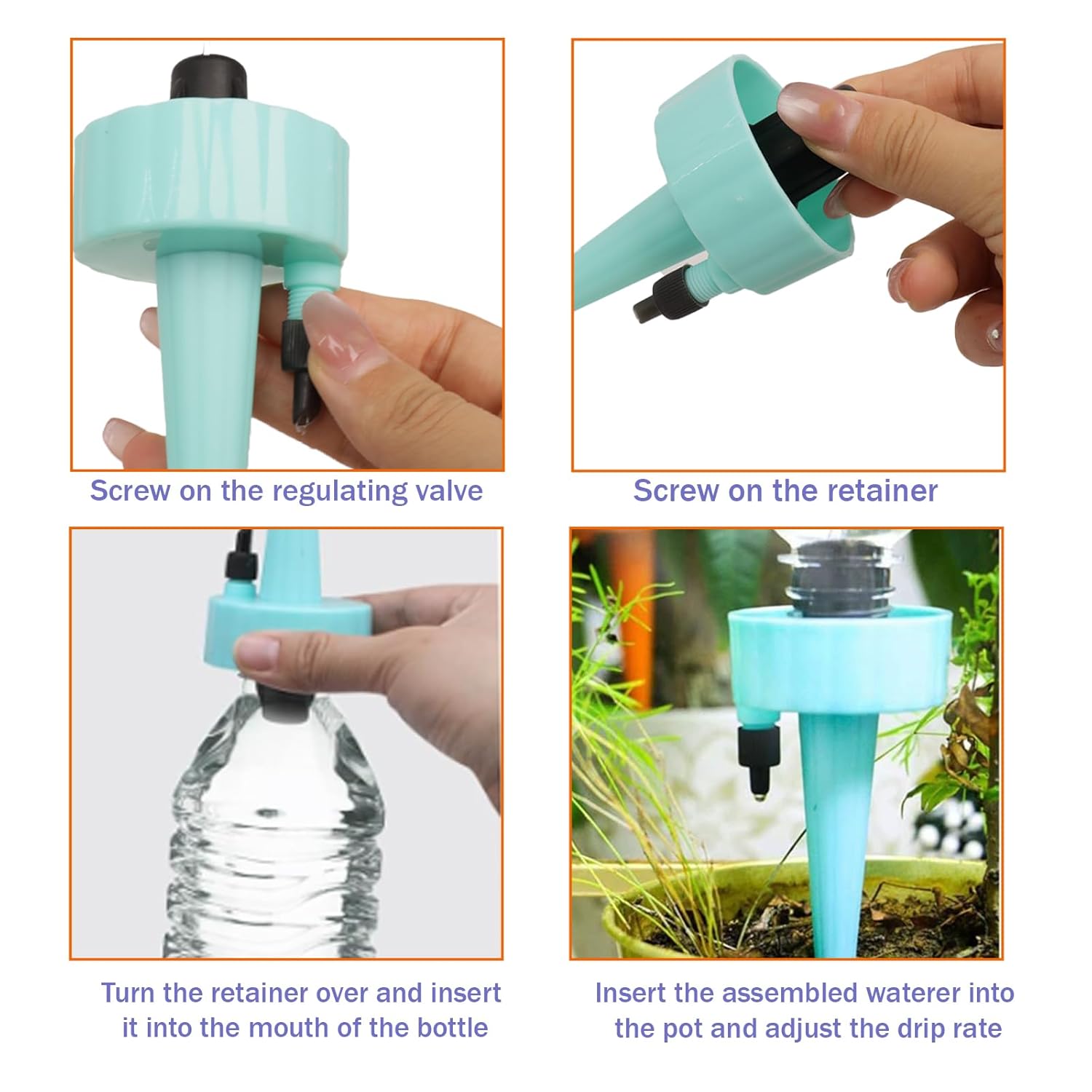 8 Pack Self Watering Spikes, Automatic Plant Irrigation Drippers, Plastic Self Watering Device with Adjustable Control Valve for Indoor & Outdoor Plants and Flowers, Easy to Install - Image 4