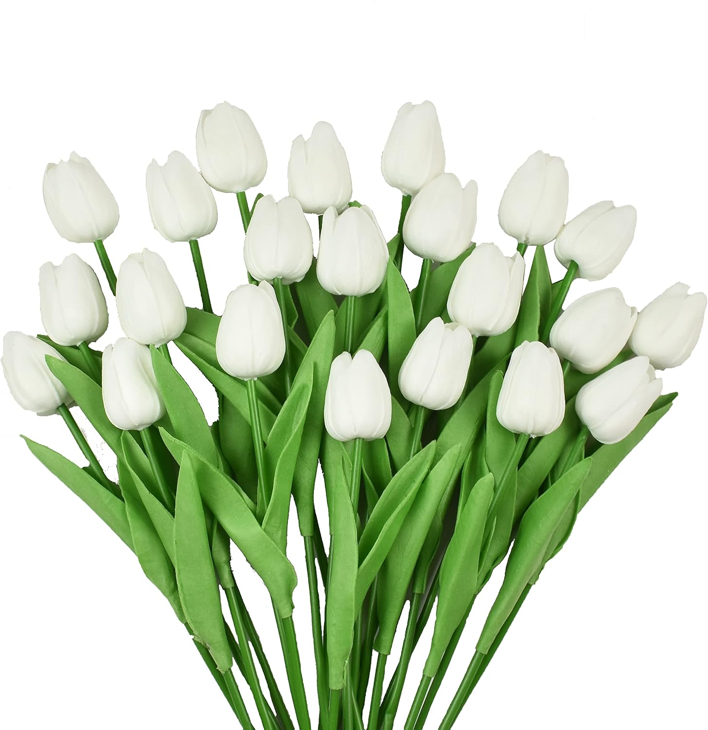 20pcs Artificial Tulips Flowers Fake Faux PU Tulip Bouquet Real Touch Flower Arrangement for Home Room Office Party Wedding Decoration Excellent Gift Idea for Mothers Day (White) - Image 1