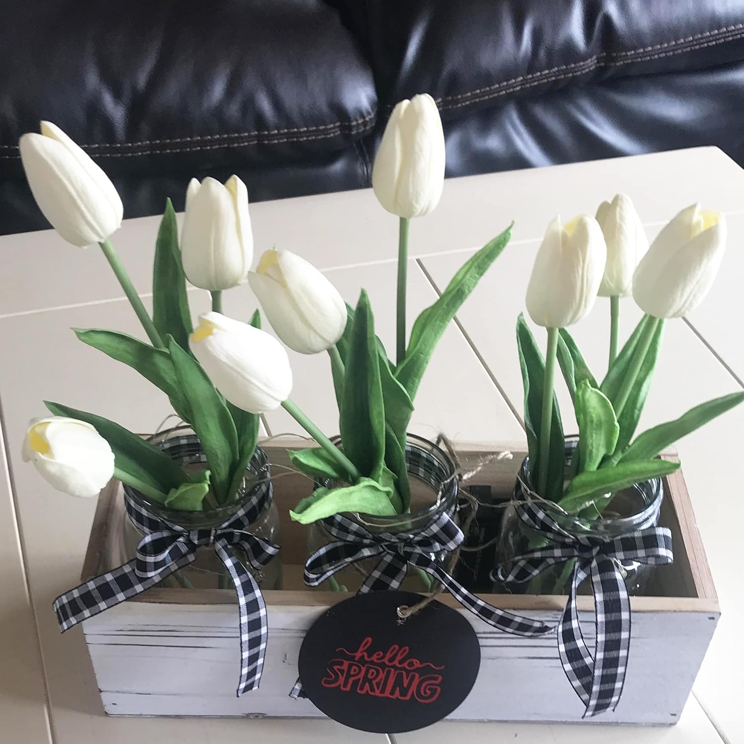 20pcs Artificial Tulips Flowers Fake Faux PU Tulip Bouquet Real Touch Flower Arrangement for Home Room Office Party Wedding Decoration Excellent Gift Idea for Mothers Day (White) - Image 4