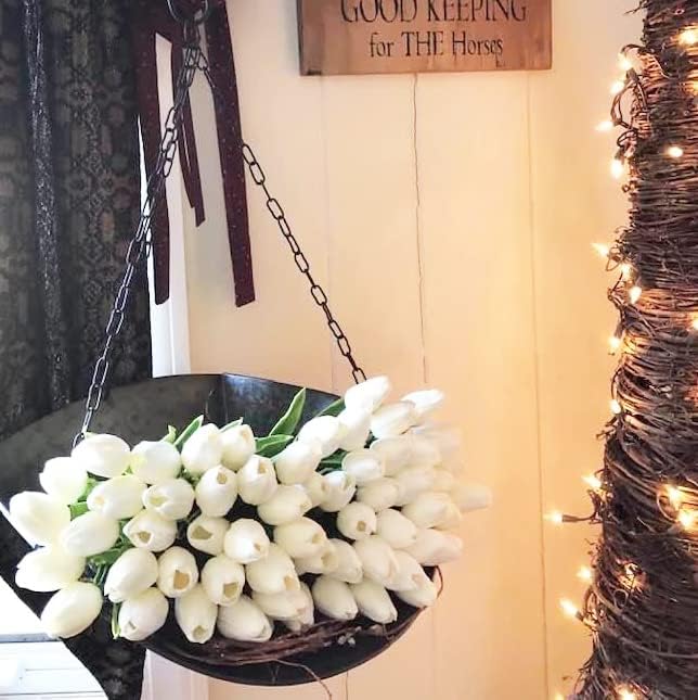 20pcs Artificial Tulips Flowers Fake Faux PU Tulip Bouquet Real Touch Flower Arrangement for Home Room Office Party Wedding Decoration Excellent Gift Idea for Mothers Day (White) - Image 5