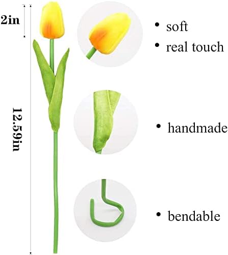 20pcs Artificial Tulips Flowers Fake Faux PU Tulip Bouquet Real Touch Flower Arrangement for Home Room Office Party Wedding Decoration Excellent Gift Idea for Mothers Day (White) - Image 6